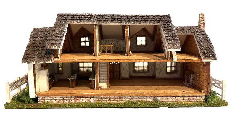 1:144 Scale Dollhouse KIT Tiny Ranch House 6 Room Home Includes Greenery - Image 2