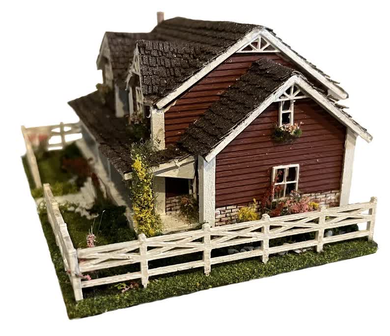 1:144 Scale Dollhouse KIT Tiny Ranch House 6 Room Home Includes Greenery - Image 8