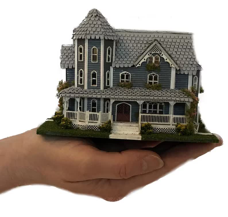 1:144 Scale Dollhouse KIT Tiny Victorian Gothic Mansion 9 Rooms with Greenery - Image 3