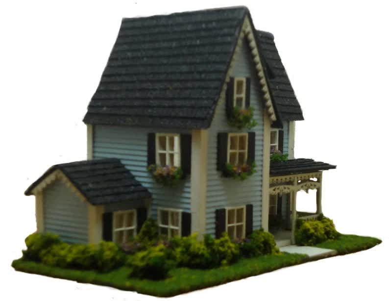 1:144 Scale Dollhouse KIT Tiny Victorian Style 3 Levels Includes Greenery - Image 5
