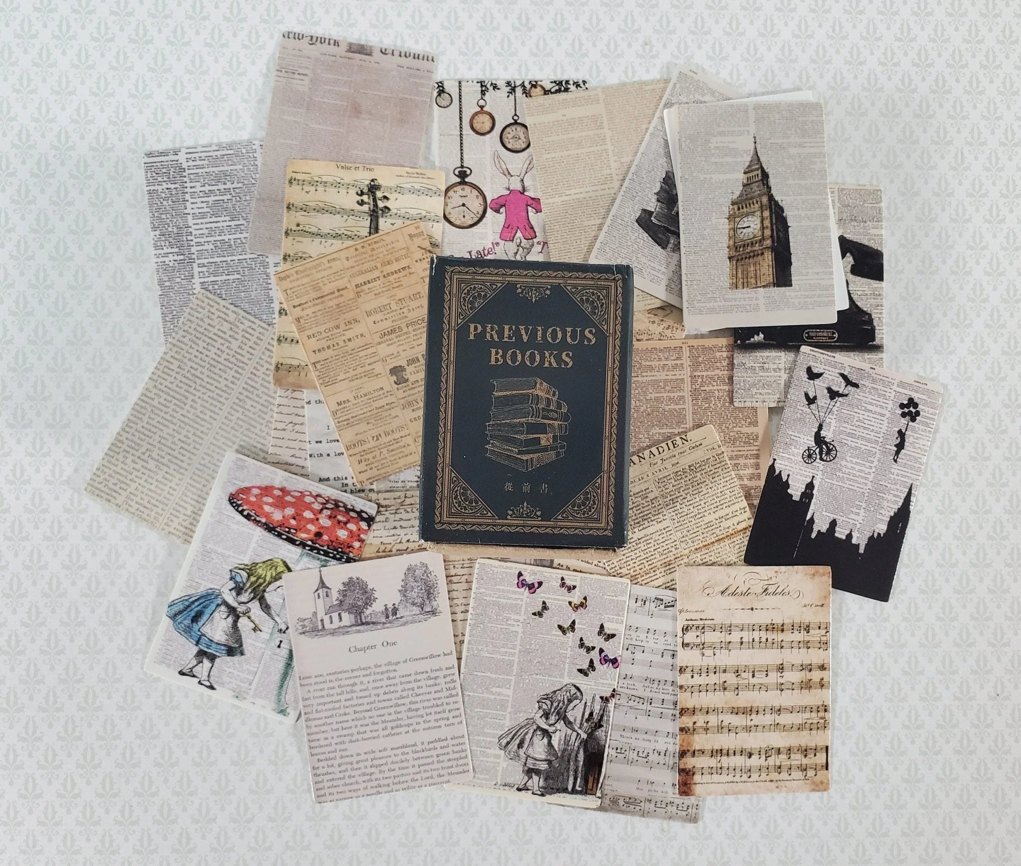 100 Mini Book Pages & Sheet Music Prints on Cardstock Vintage Pictures Scrapbooking Stamping