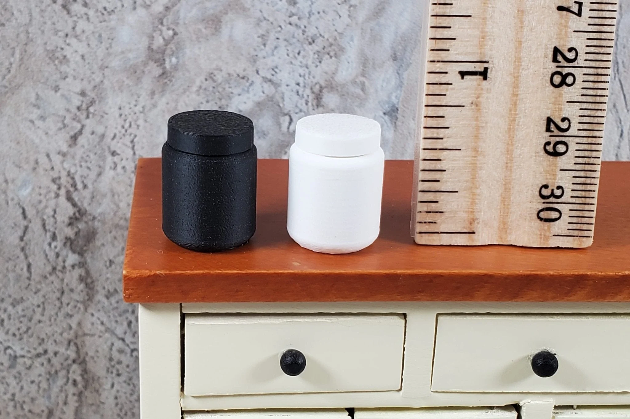 2 Miniature Jars Black & White Short Modern Dollhouse 1:12 Interchangeable Lids - Image 4
