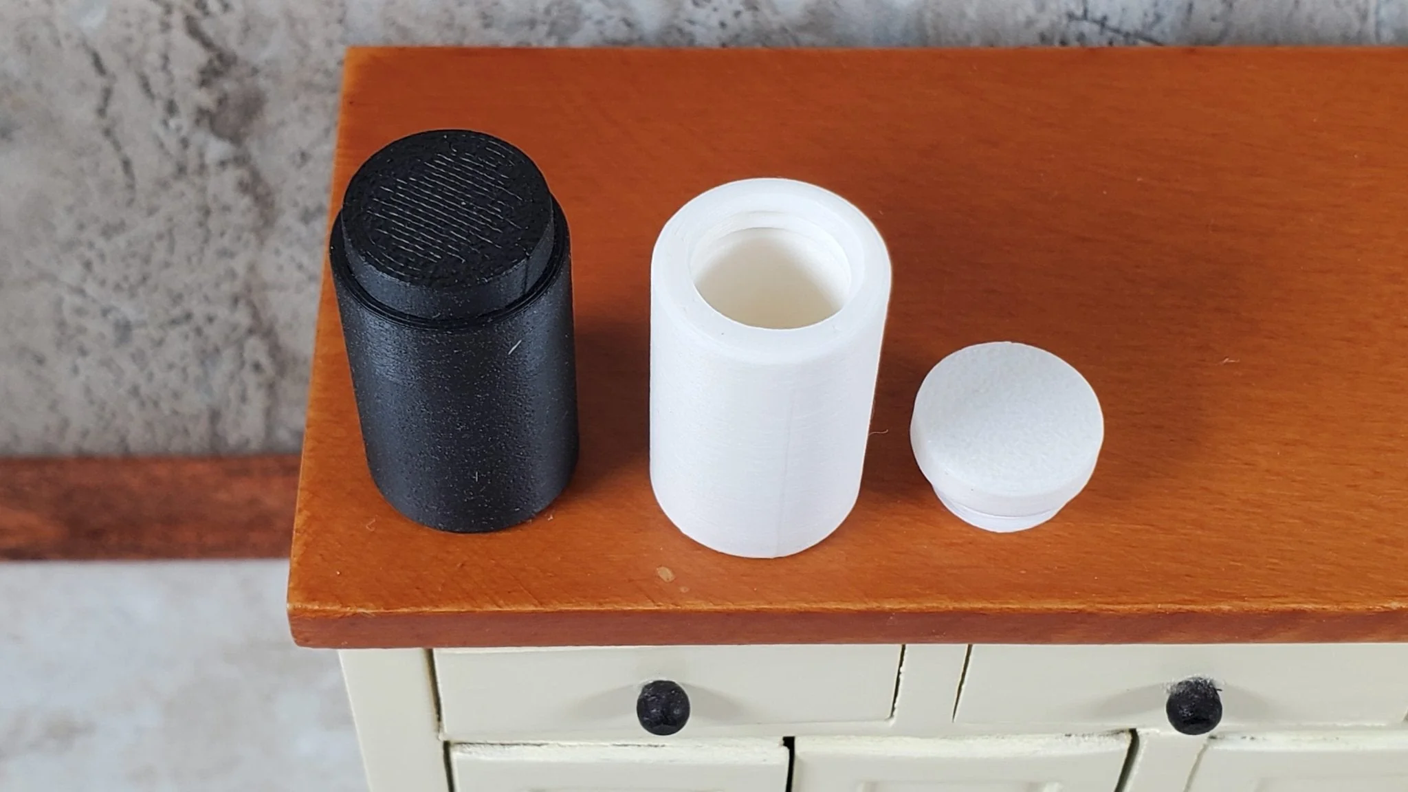 2 Miniature Jars Black & White Tall Modern Dollhouse 1:12 Interchangeable Lids - Image 3