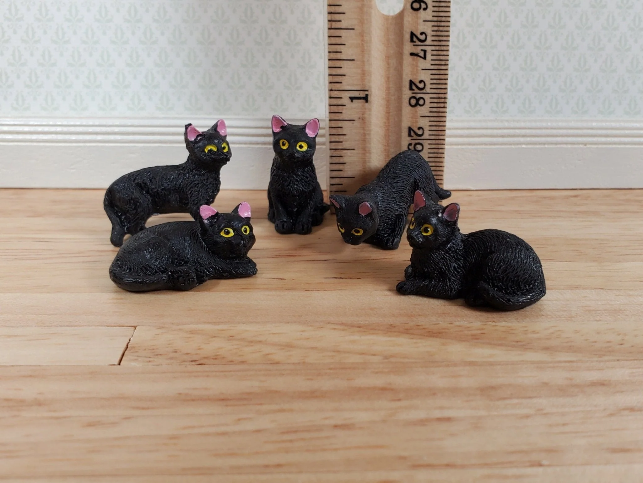5 Dollhouse Cats All Black Kittens 1:12 Scale Halloween Various Poses Animals - Image 3