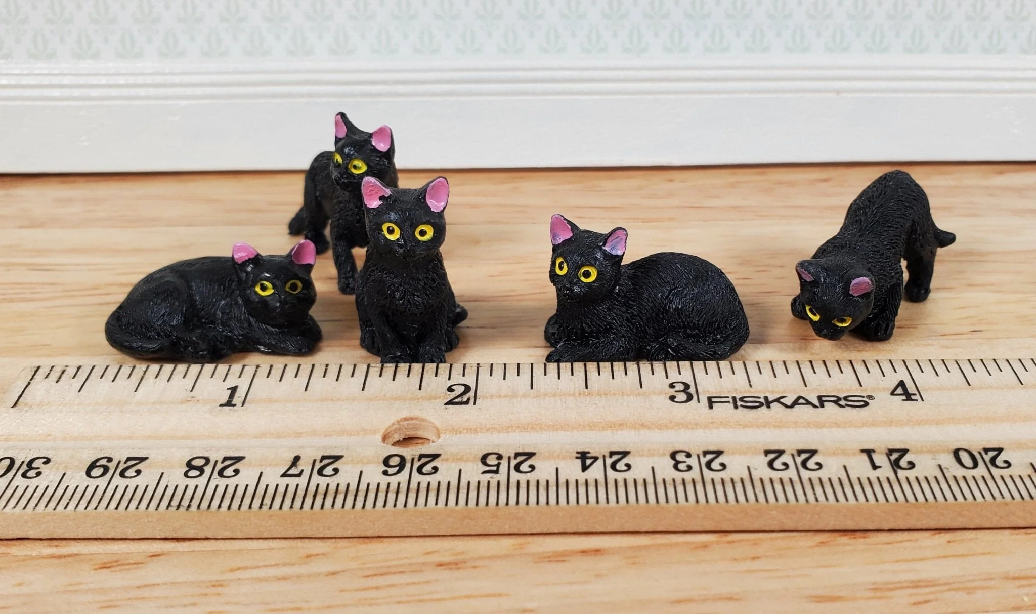 5 Dollhouse Cats All Black Kittens 1:12 Scale Halloween Various Poses Animals - Image 4
