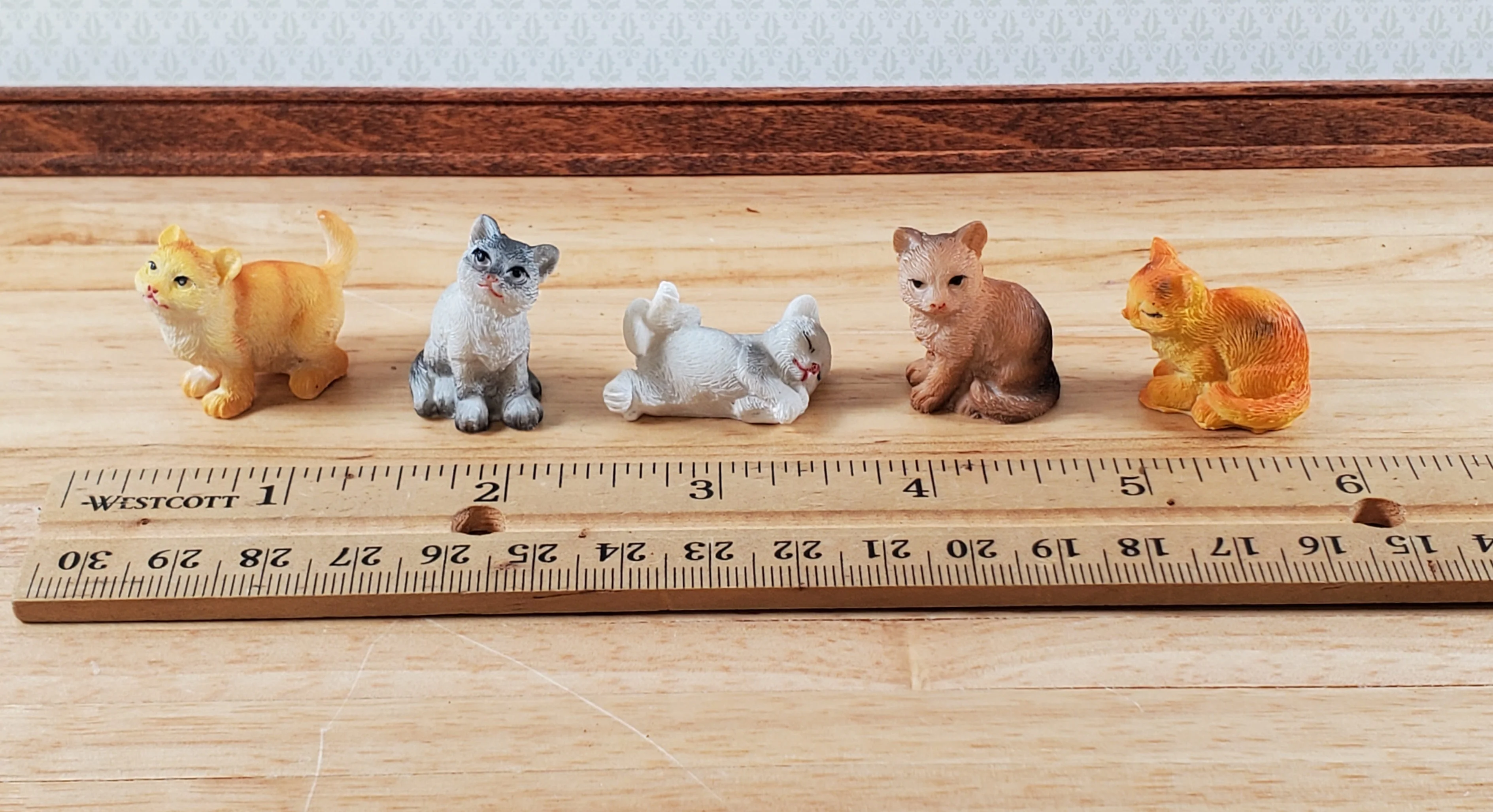 5 Dollhouse Cats Orange Gray Brown Kittens 1:12 Scale Miniature Pets Animals - Image 4