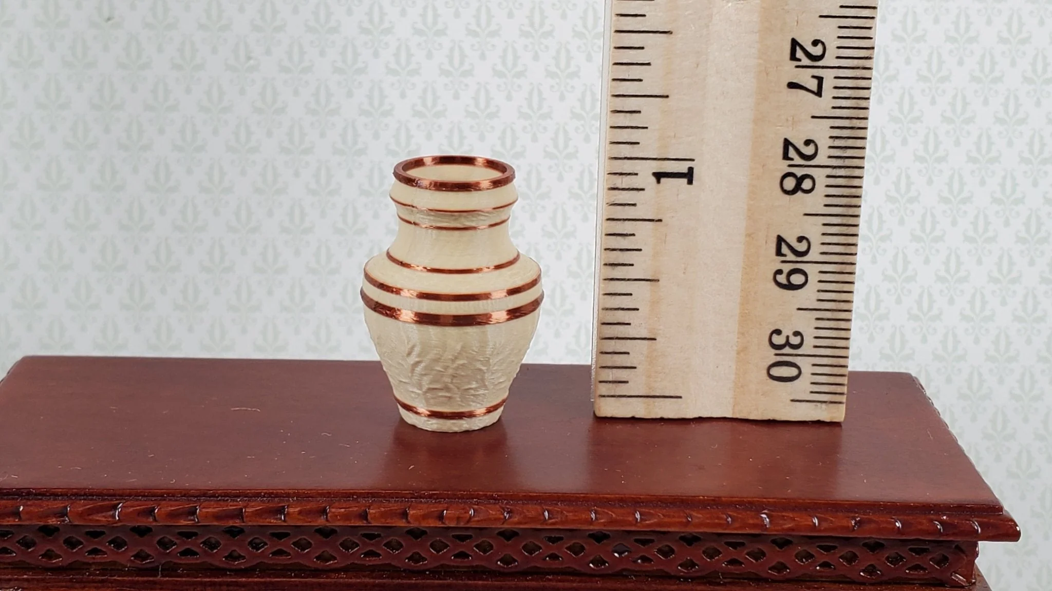 Dollhouse 1:12 Relief Vase or 1/24 Urn Beige and Copper 1" Tall Original Design - Image 5