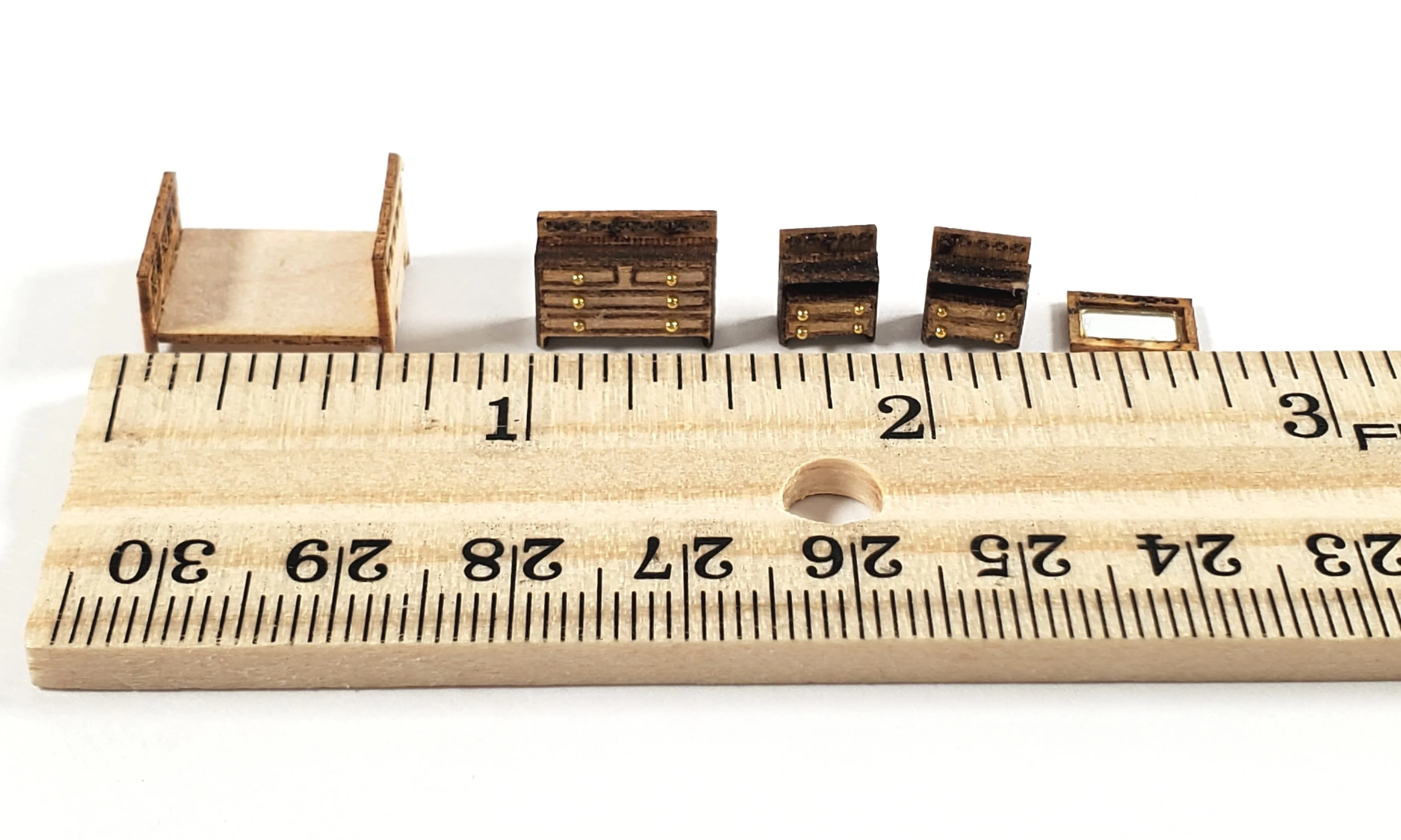 Dollhouse 1:144 Scale Furniture KIT DIY Modern Bedroom Set Bed Dresser Mirror + - Image 5