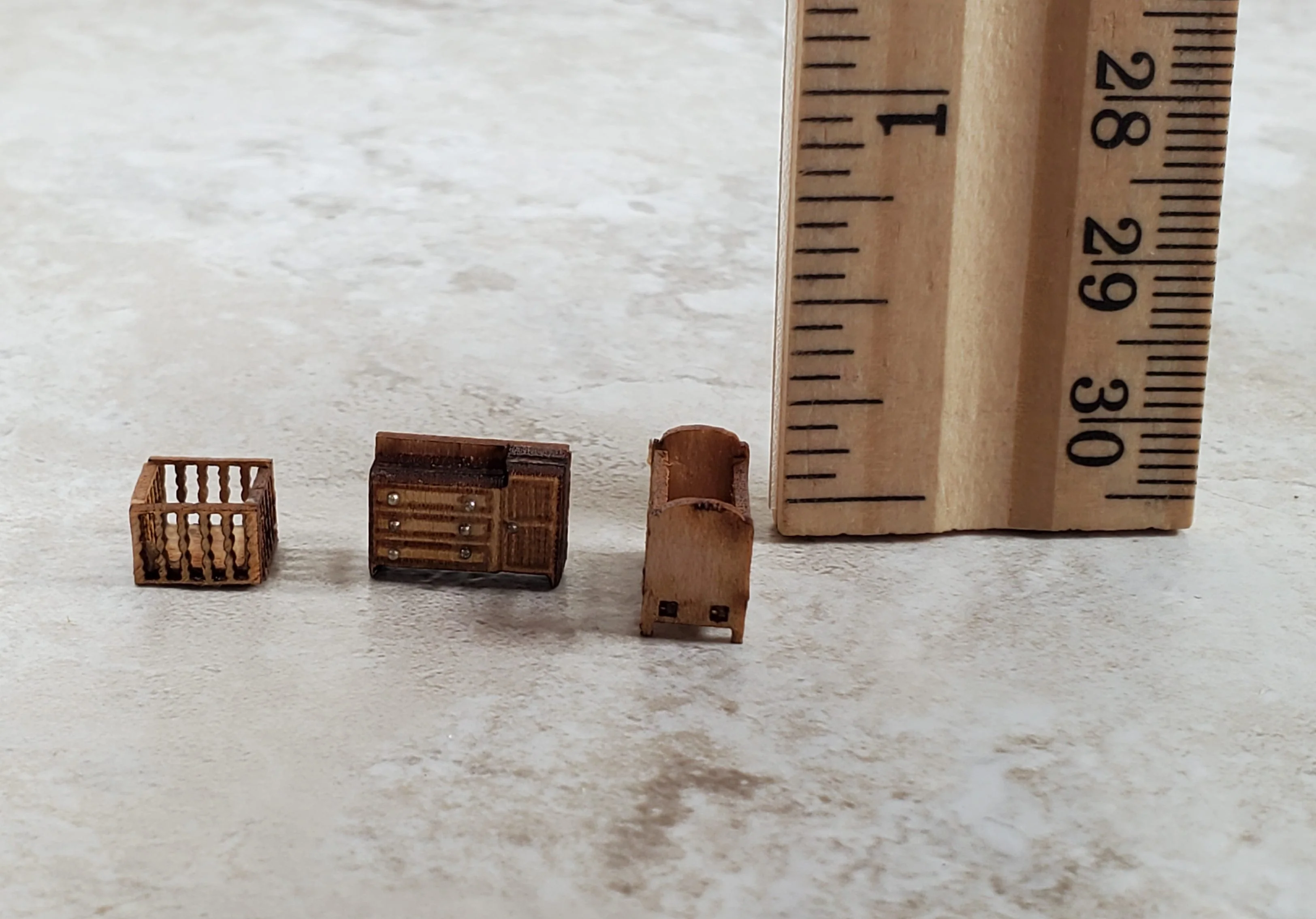 Dollhouse 1:144 Scale Furniture KIT DIY Nursery Country Style Cradle Playpen - Image 5