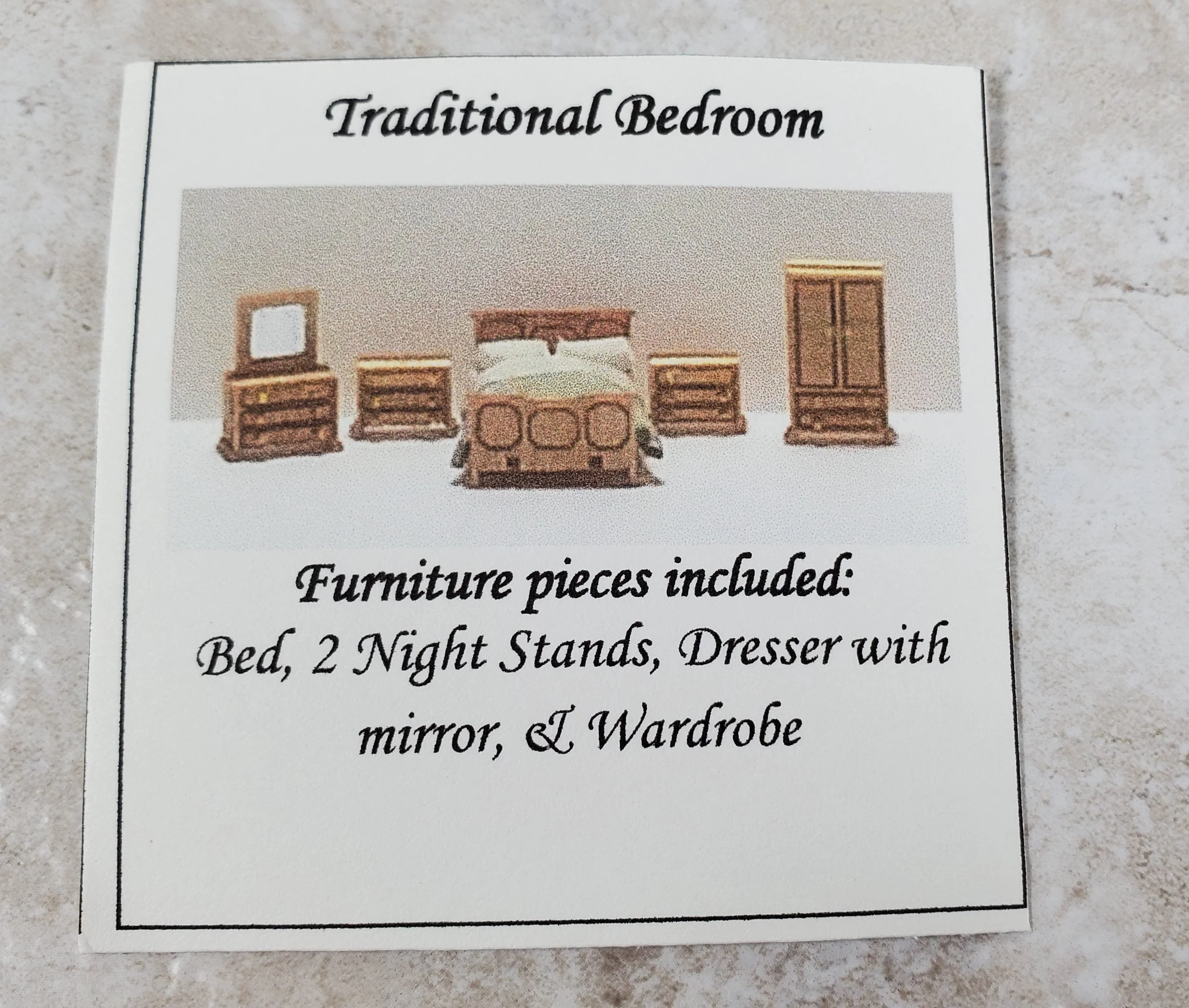 Dollhouse 1:144 Scale Furniture KIT DIY Traditional Bedroom Set Bed Dresser + - Image 3