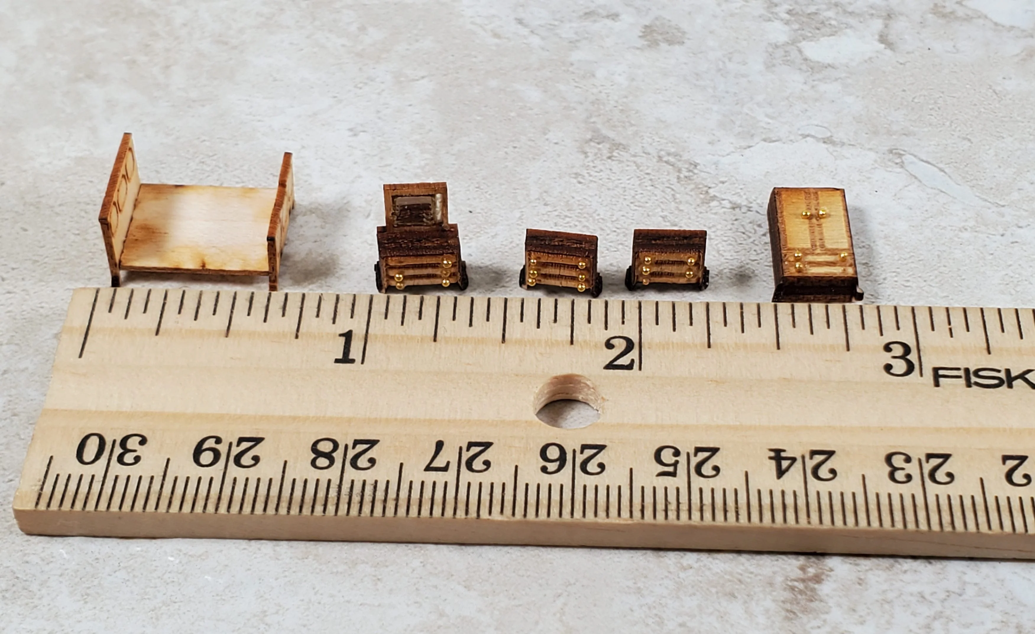 Dollhouse 1:144 Scale Furniture KIT DIY Traditional Bedroom Set Bed Dresser + - Image 4