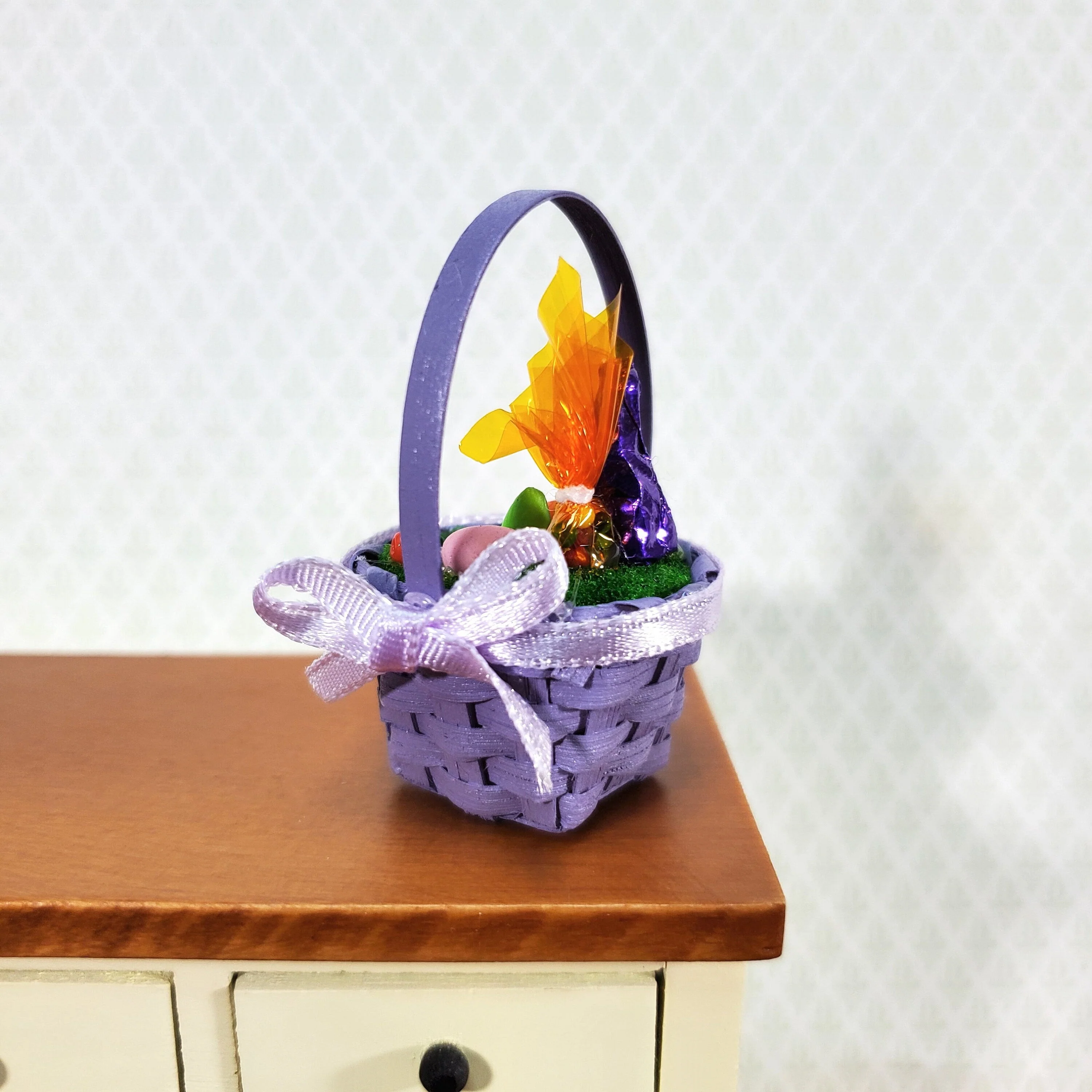 Dollhouse Easter Basket Set Chocolate Bunny Eggs Candy Miniatures 1:12 Scale - Image 2
