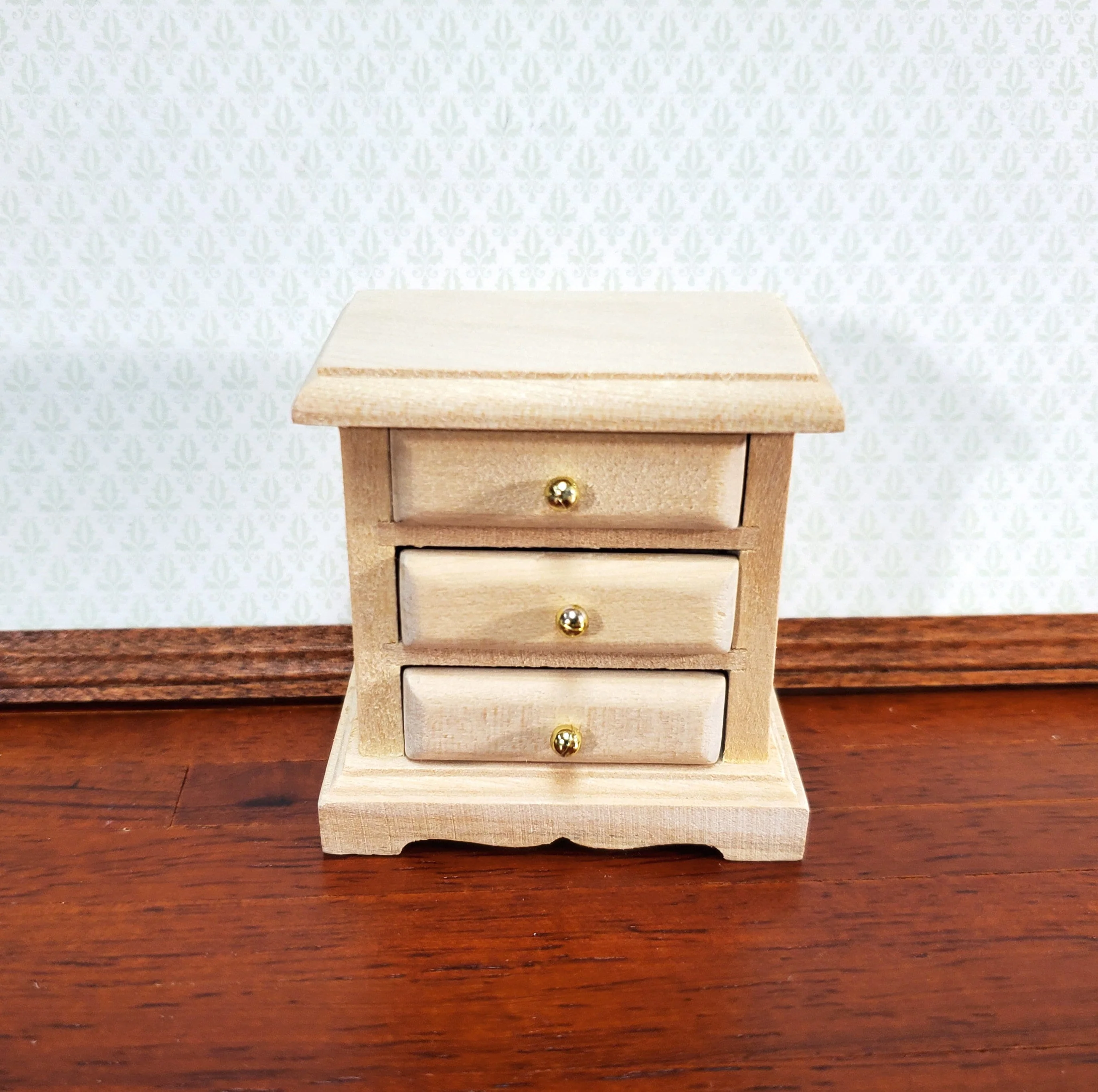 Dollhouse 3 Drawer Nightstand Side Table Unpainted Wood 1:12 Scale Miniature Furniture - Image 2