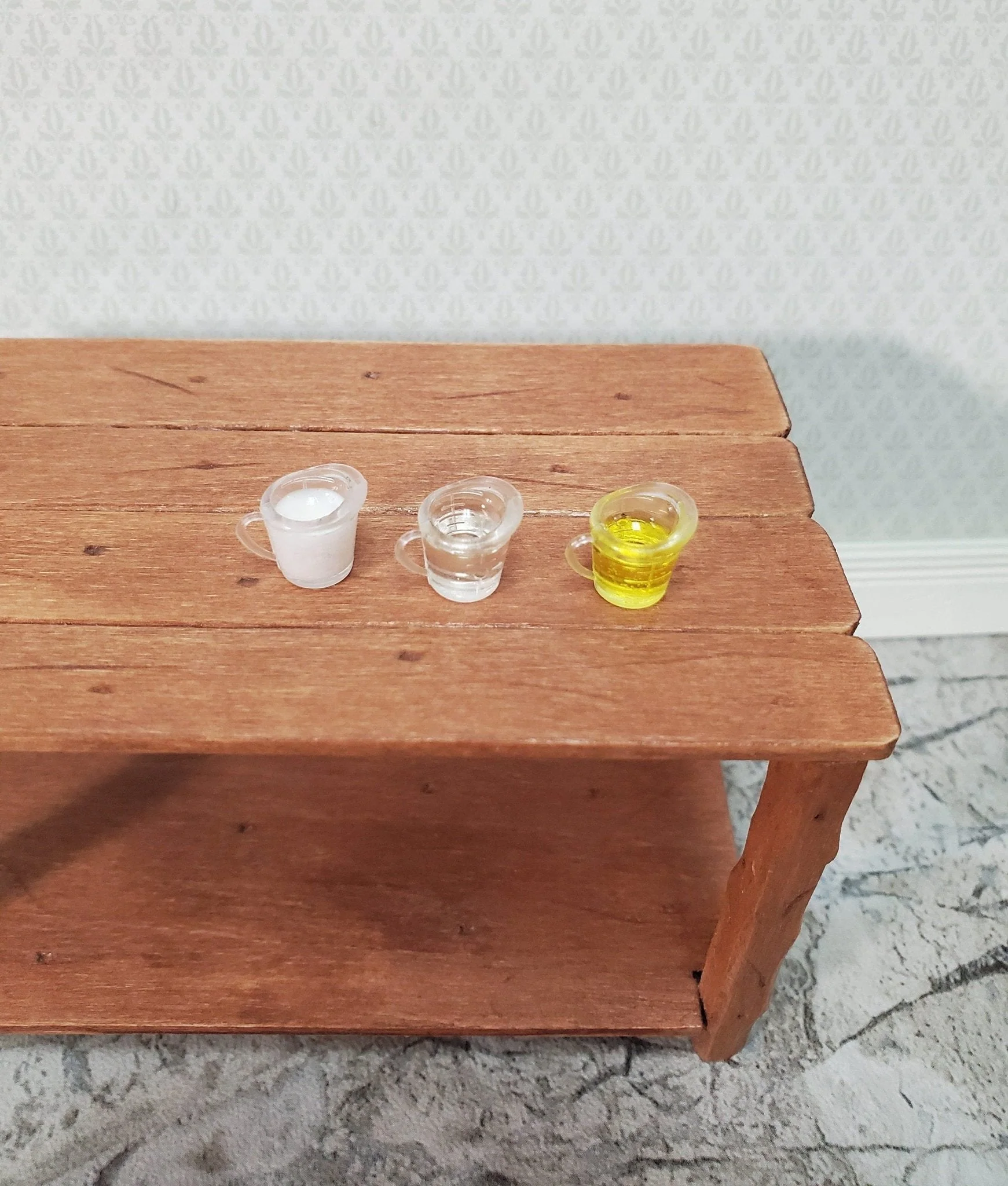 Dollhouse 3 Filled Measuring Cups Milk Water Oil 1:12 Scale Miniature Kitchen Food Groceries - Image 4