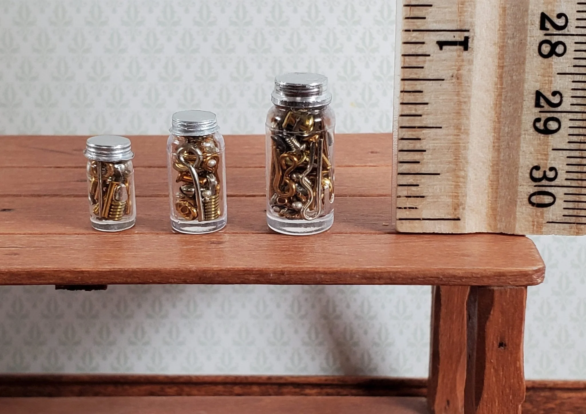 Dollhouse 3 Jars of Nuts Bolts Findings 1:12 Scale Miniatures Garage Tools - Image 3