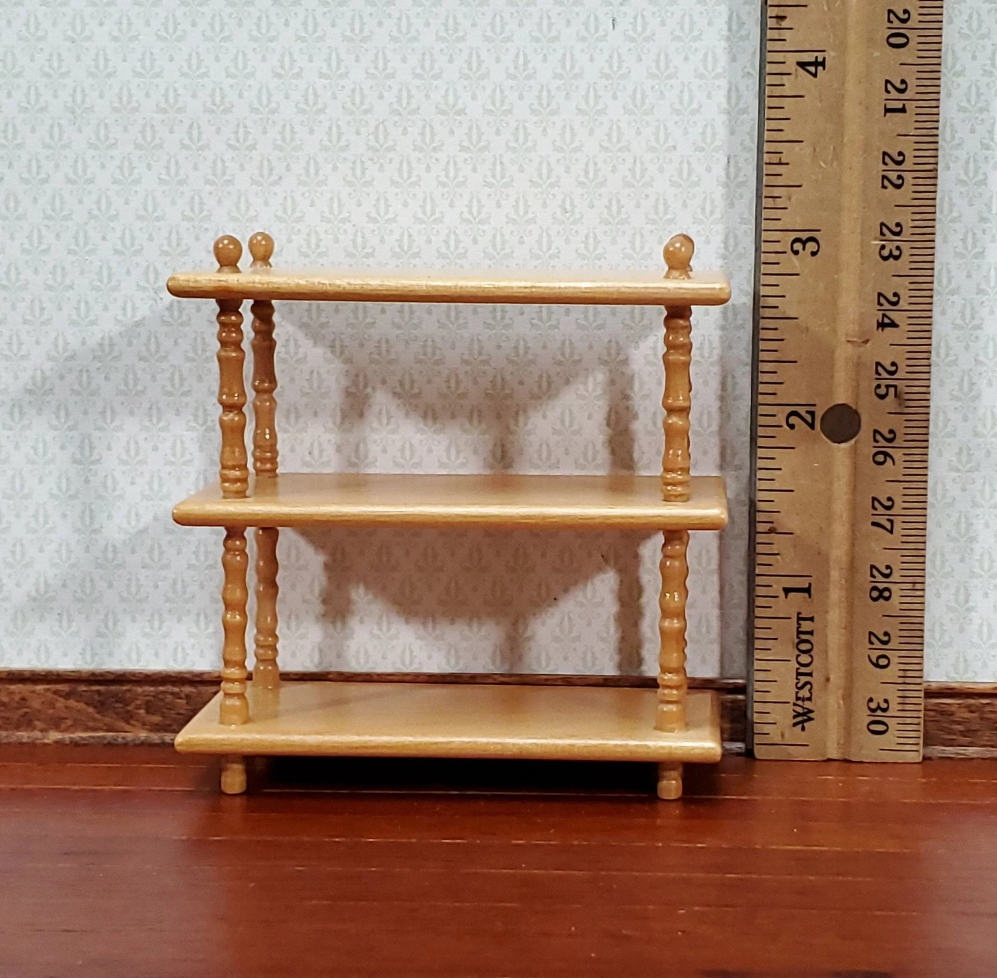Dollhouse 3 Shelf Plant Stand or Bookcase Bookshelf 1:12 Scale Furniture Light Oak - Image 4