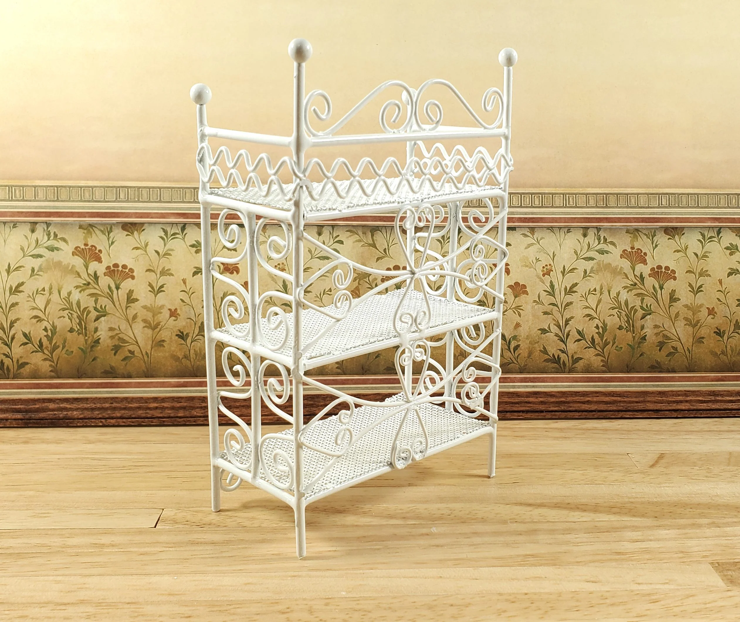 Dollhouse 3 Tier Plant Stand Shelf White Metal 1:12 Scale Miniature Fairy Garden - Image 3