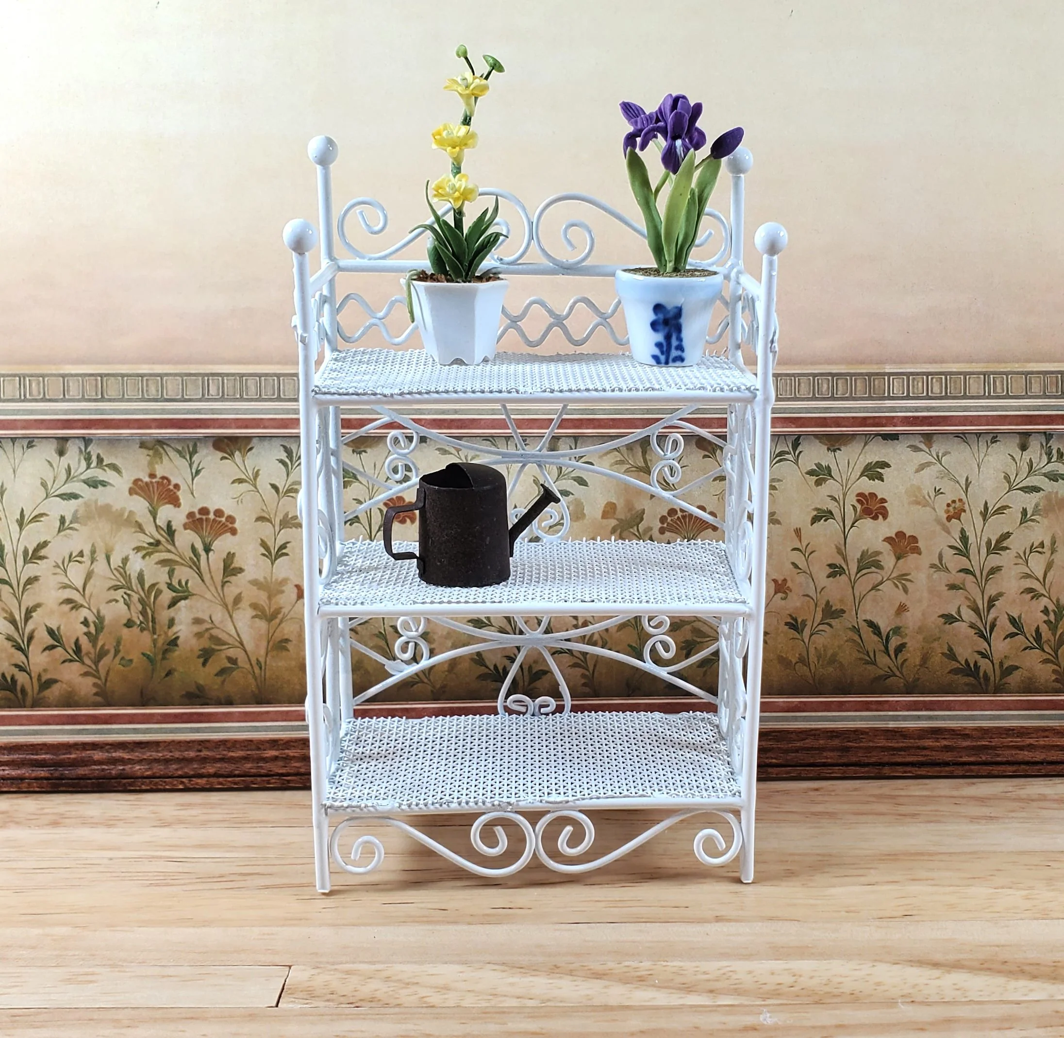 Dollhouse 3 Tier Plant Stand Shelf White Metal 1:12 Scale Miniature Fairy Garden - Image 4