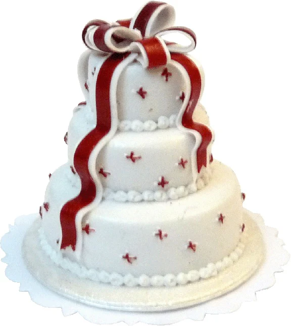 Dollhouse 3 Tier Red Ribbon Cake 1:12 Scale Miniature Dessert Food