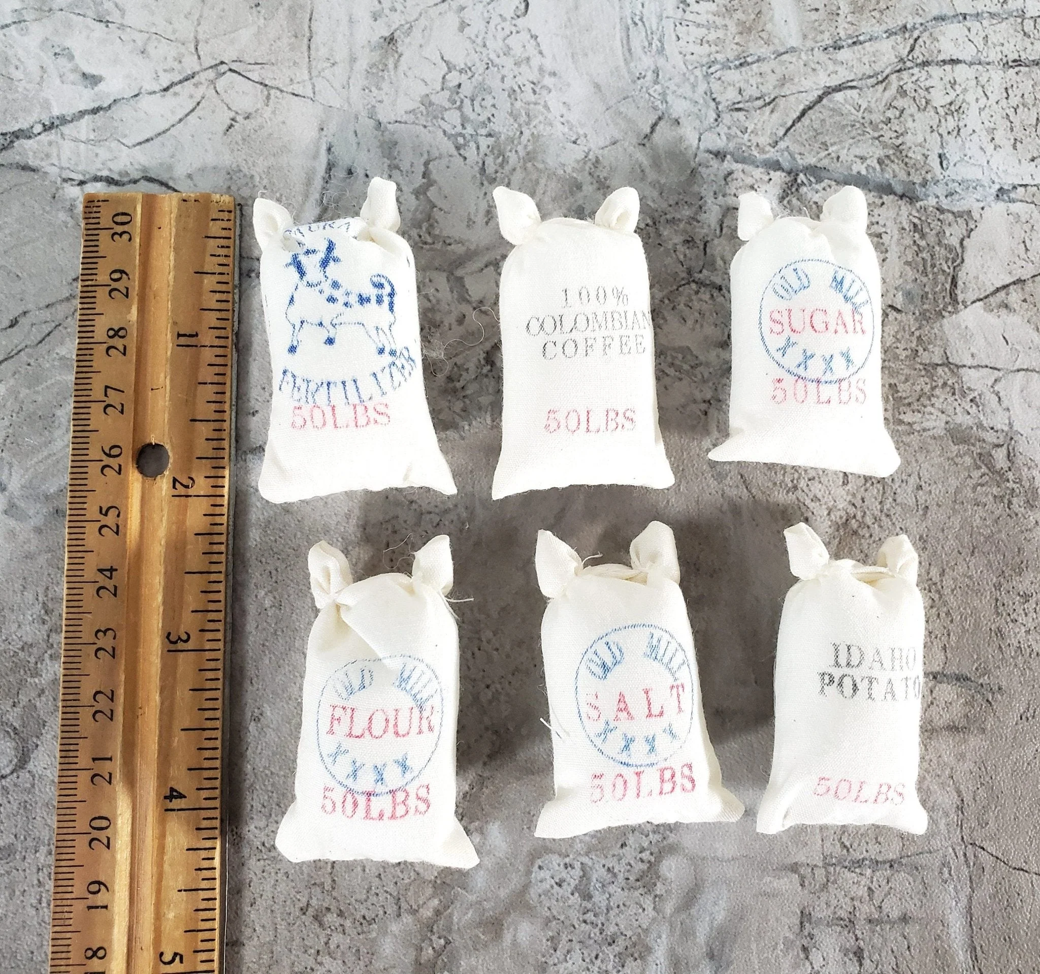Dollhouse 6 Sacks Grains Flour Potatoes Coffee Salt + 1:12 Scale Miniatures - Image 3