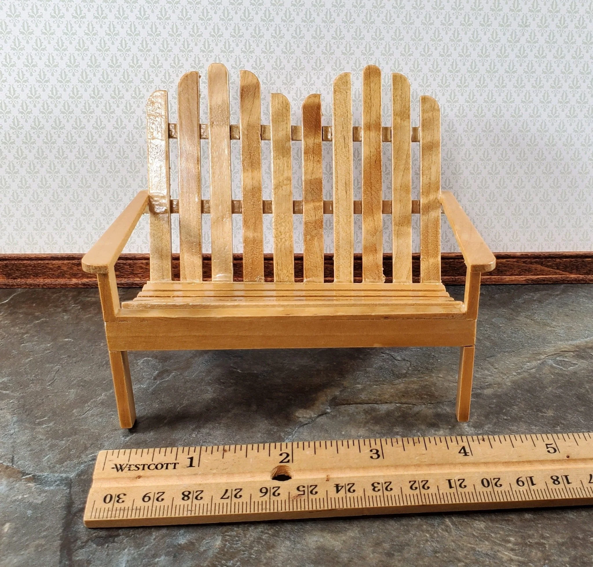 Dollhouse Adirondack Double Chair Loveseat Golden Oak 1:12 Scale Miniature - Image 5