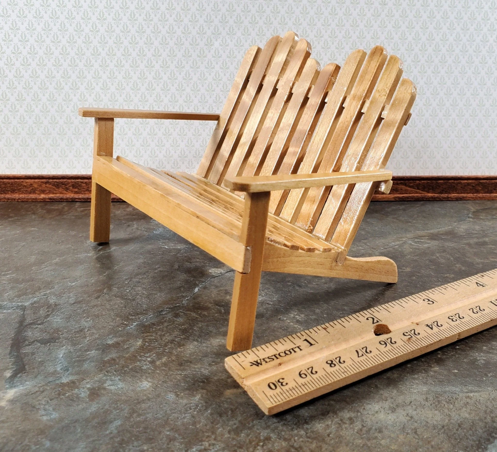 Dollhouse Adirondack Double Chair Loveseat Golden Oak 1:12 Scale Miniature - Image 7