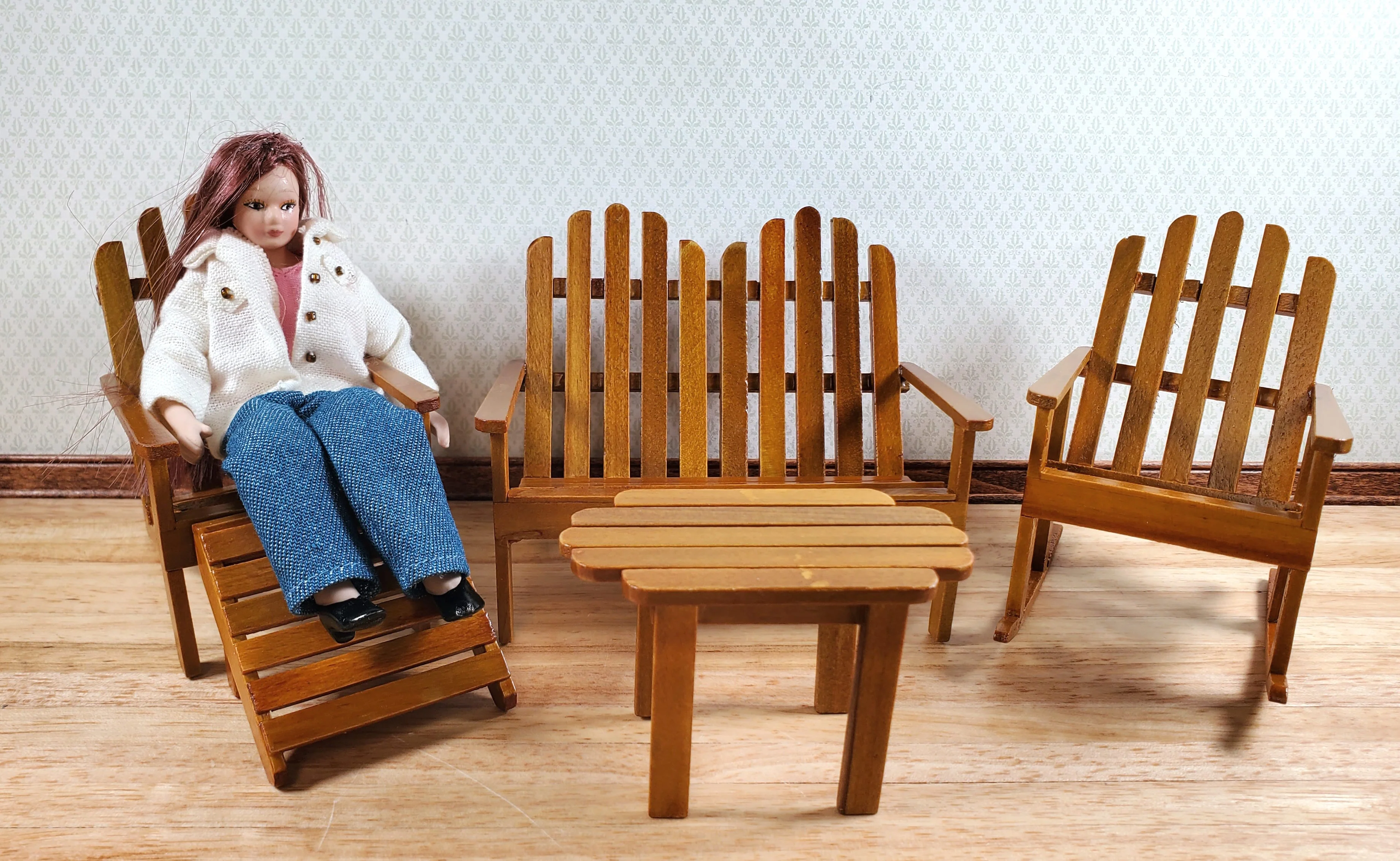 Dollhouse Adirondack Set Chair Rocker Table ++ 1:12 Scale Miniature Furniture - Image 3