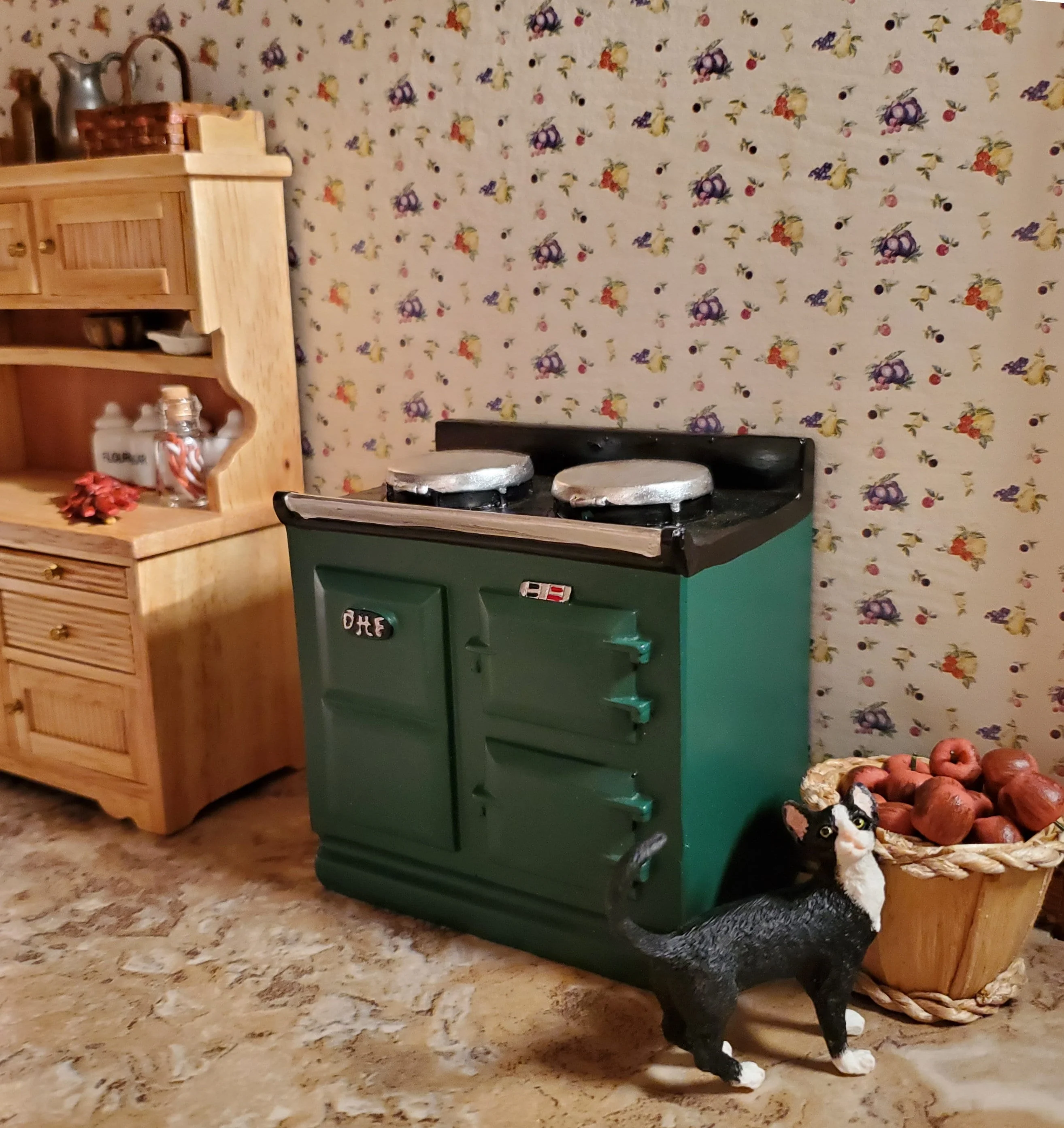 Dollhouse AGA Style Cooker Stove Oven Green 1:12 Scale Miniature Kitchen - Image 5