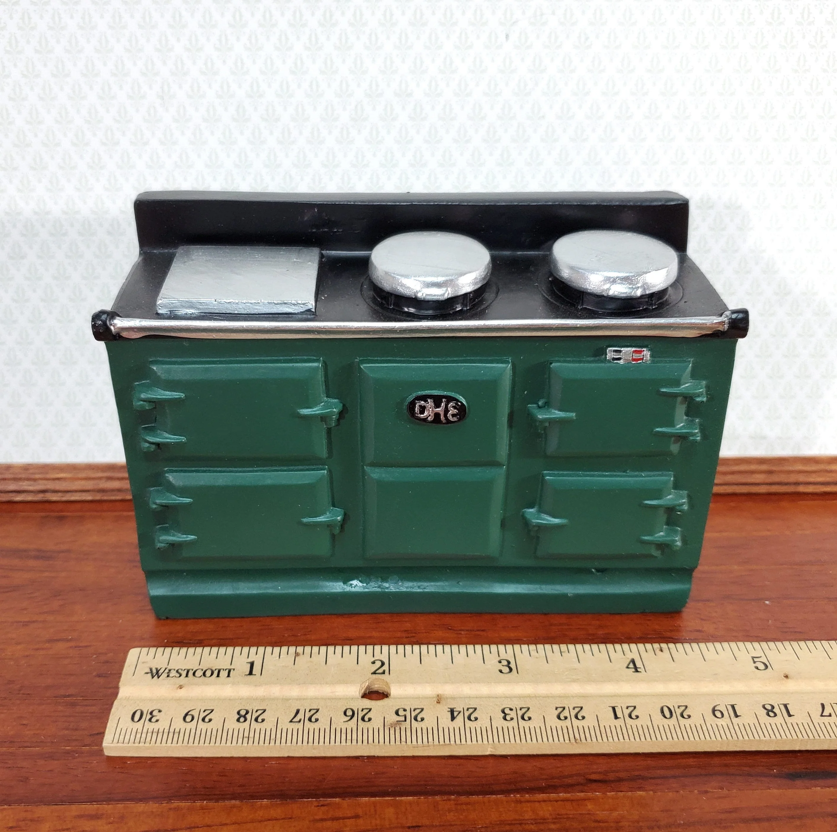 Dollhouse AGA Style Cooker Stove Oven Green Large 1:12 Scale Miniature Kitchen - Image 3