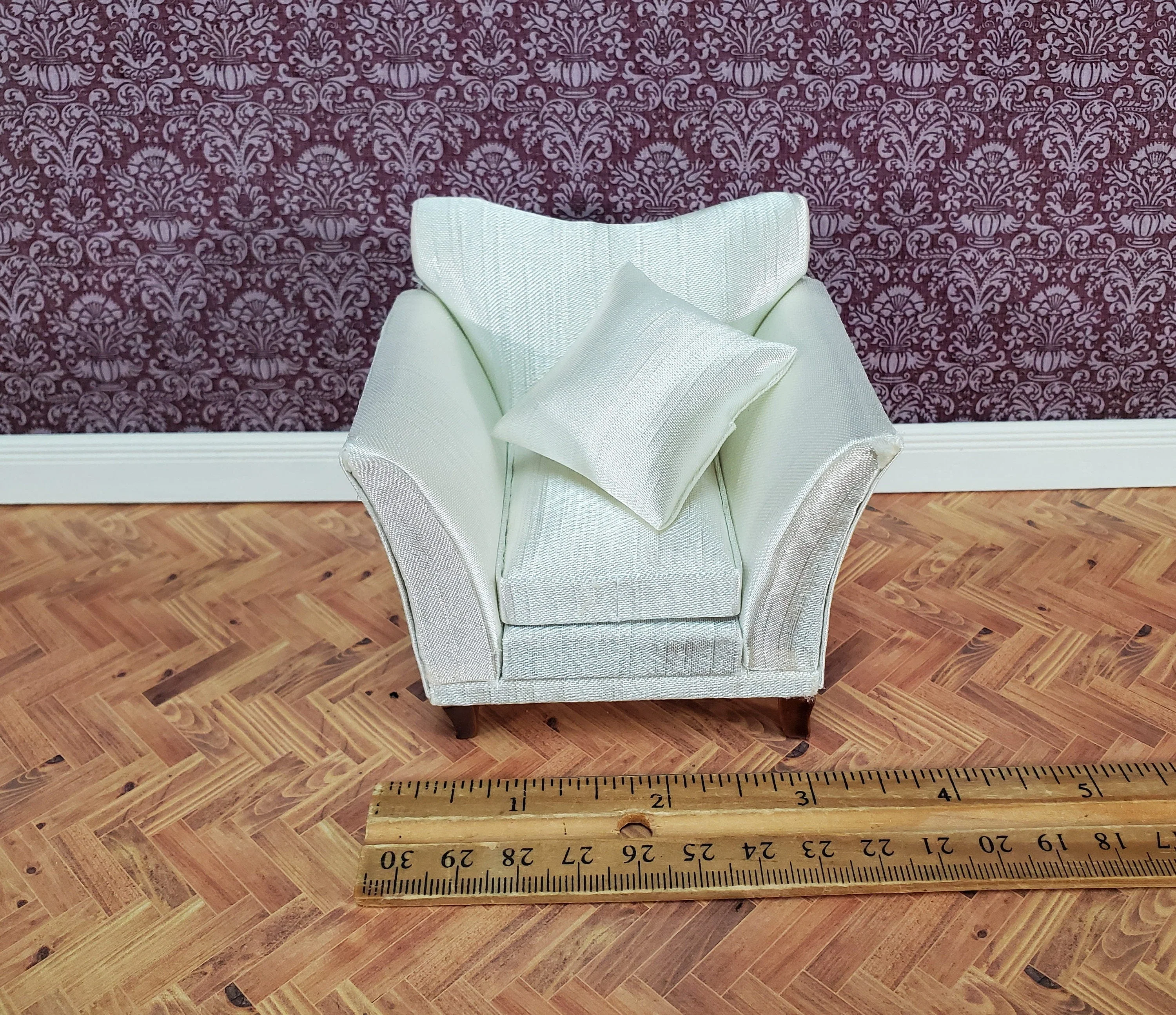 Dollhouse Arm Chair Cream Faux Silk with Cushion 1:12 Scale Miniature Furniture - Image 6