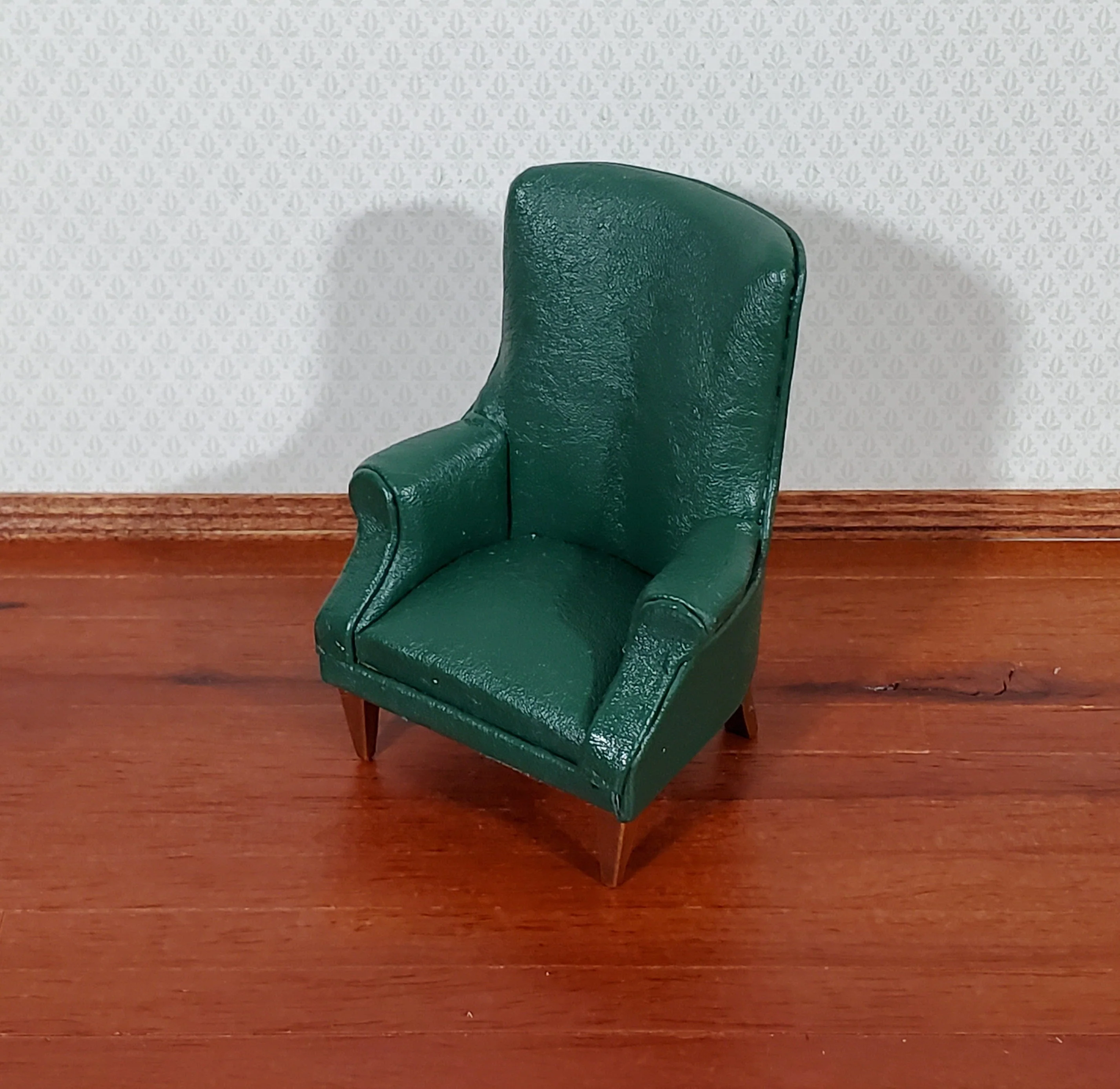 Dollhouse Arm Chair Green Faux Leather 1:12 Scale Miniature Furniture Living Room - Image 2