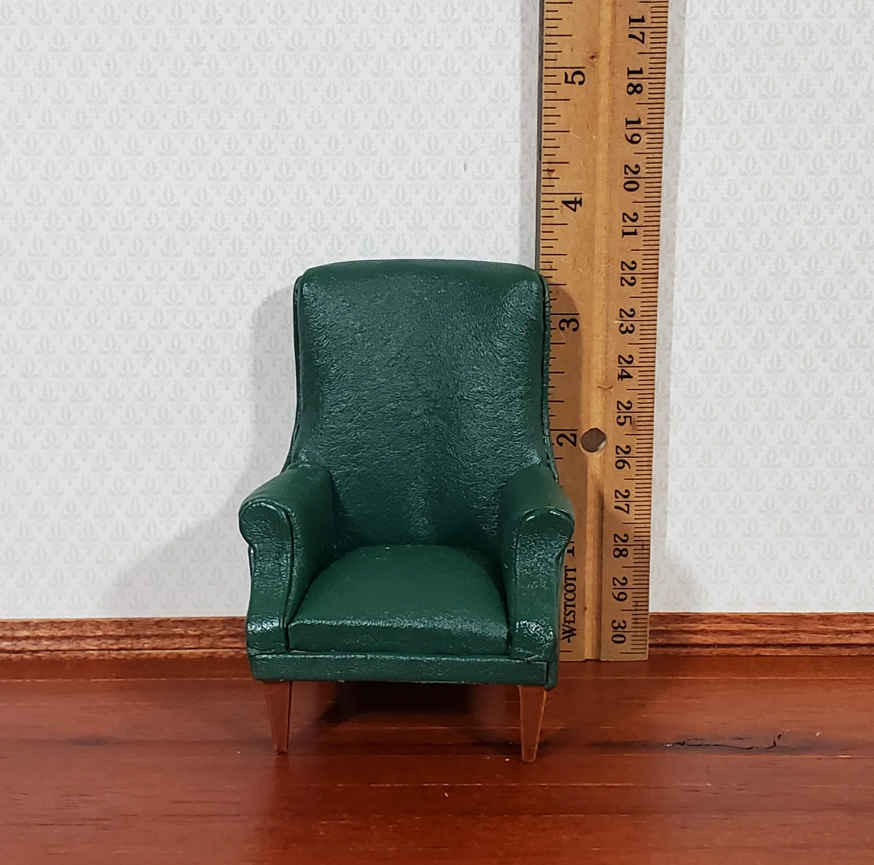 Dollhouse Arm Chair Green Faux Leather 1:12 Scale Miniature Furniture Living Room - Image 4
