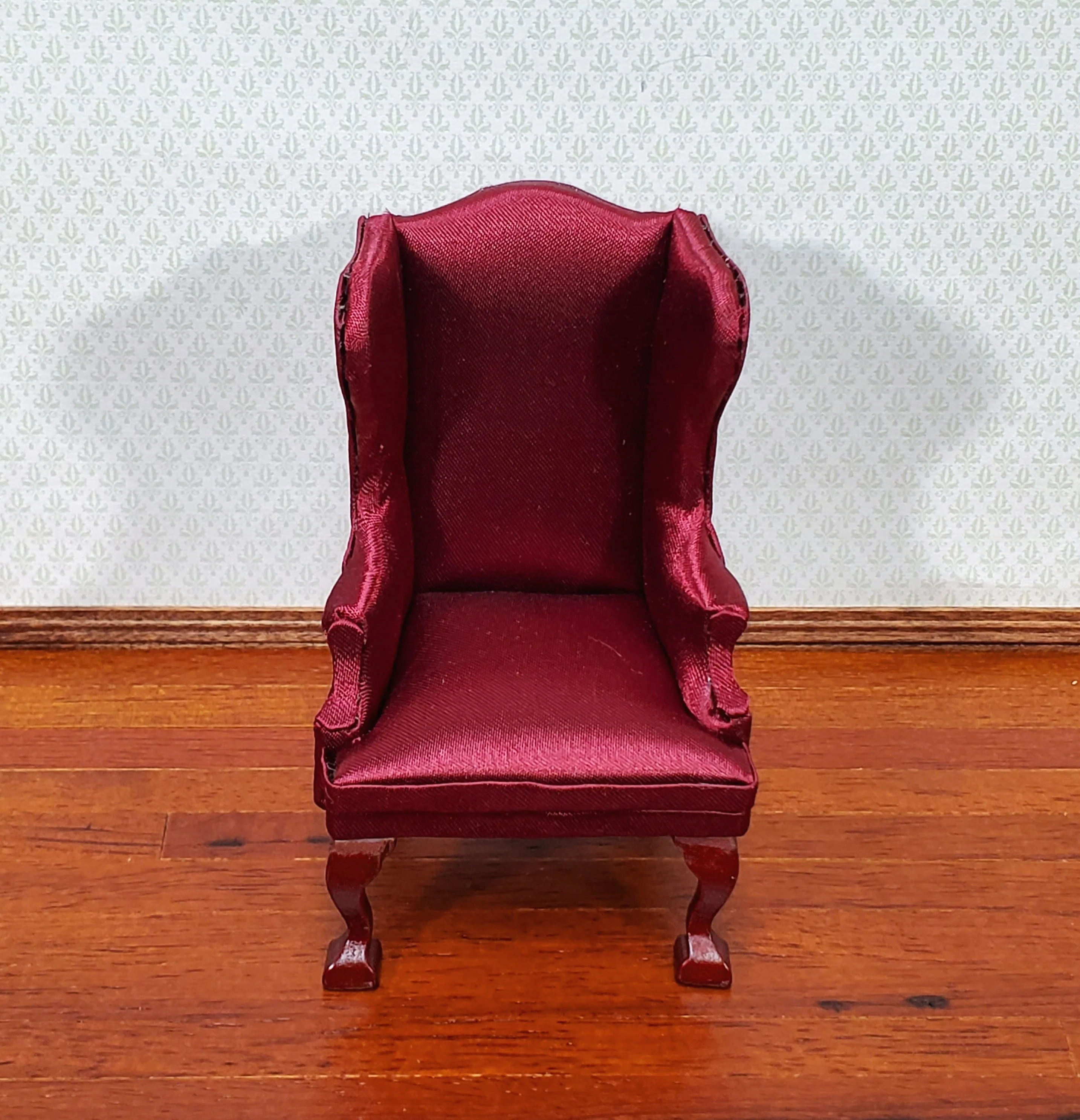 Dollhouse Arm Chair Wing Back Burgundy 1:12 Scale Miniature Furniture Living Room - Image 2
