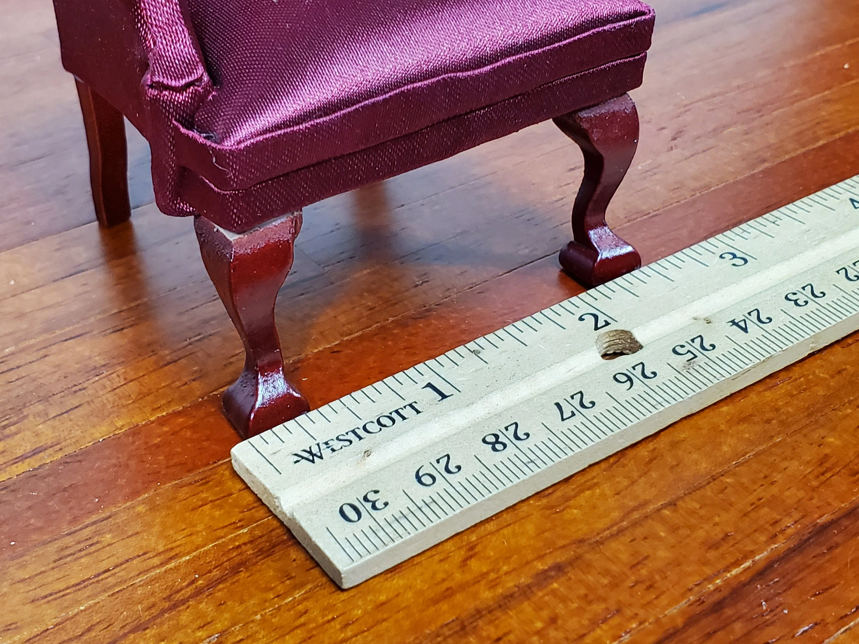 Dollhouse Arm Chair Wing Back Burgundy 1:12 Scale Miniature Furniture Living Room - Image 5