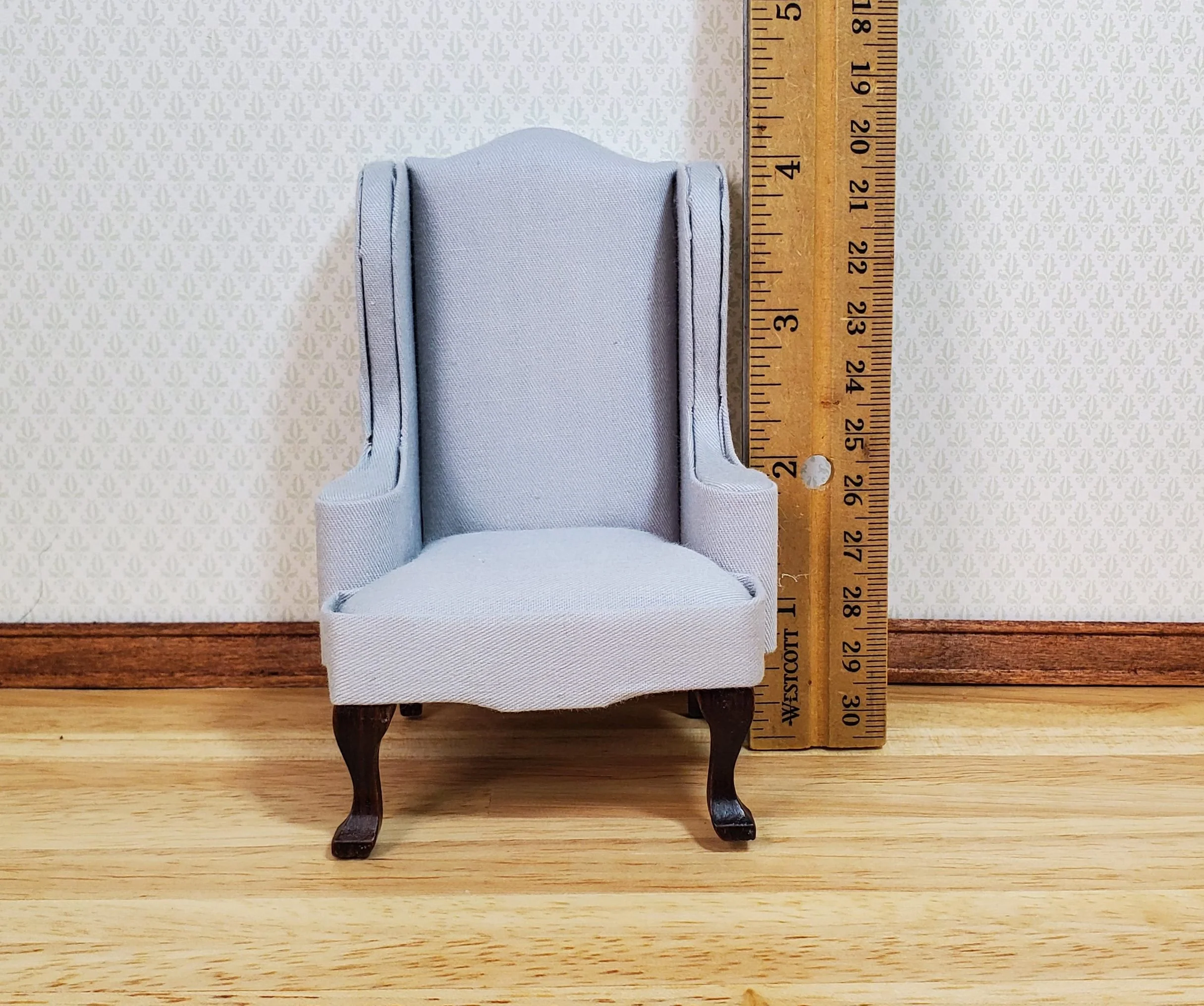 Dollhouse Arm Chair Wing Back Gray Fabric 1:12 Scale Miniature Furniture - Image 4