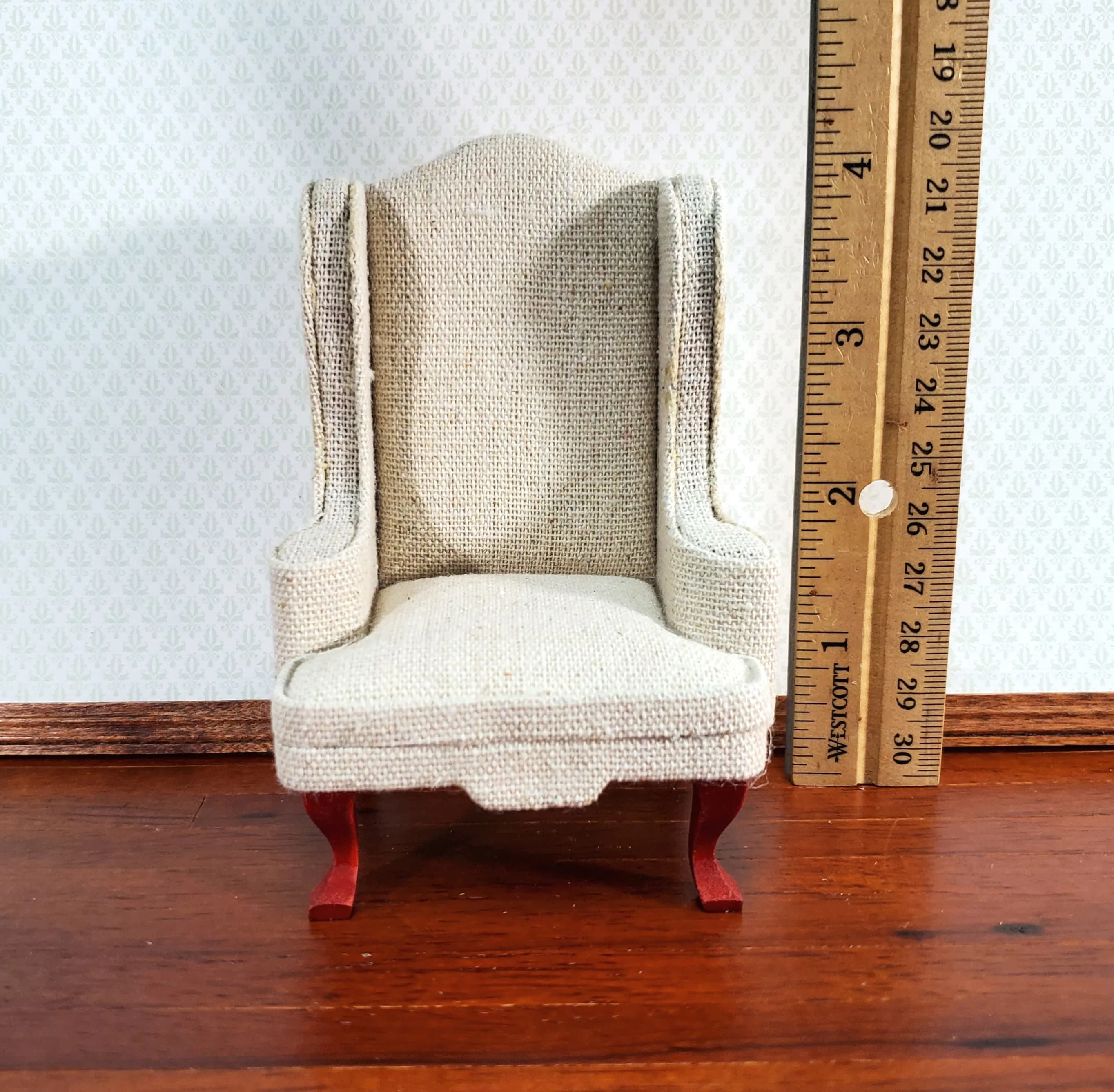 Dollhouse Arm Chair Wing Back Muslin Style Fabric 1:12 Scale Miniature Furniture - Image 4