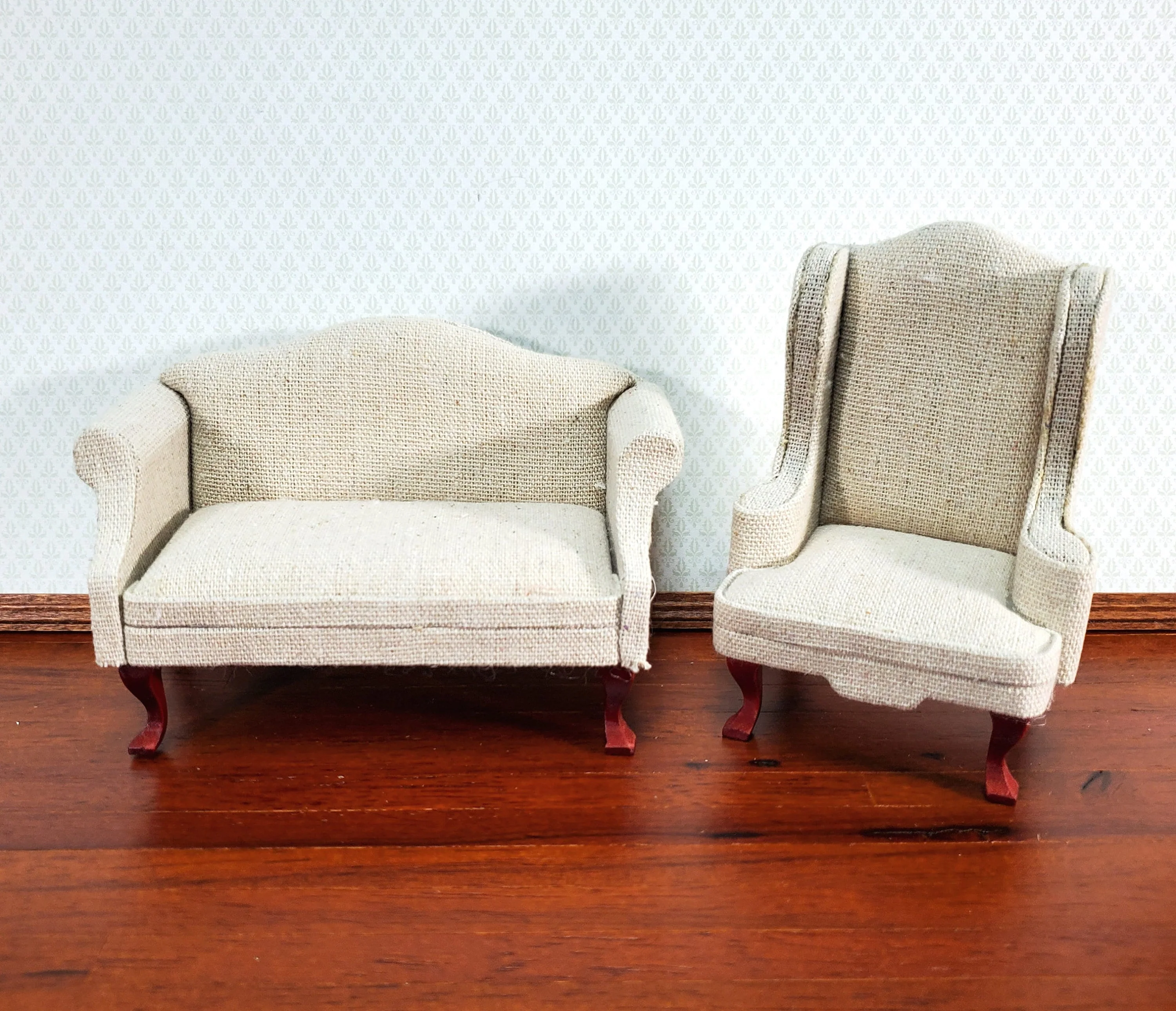 Dollhouse Arm Chair Wing Back Muslin Style Fabric 1:12 Scale Miniature Furniture - Image 5