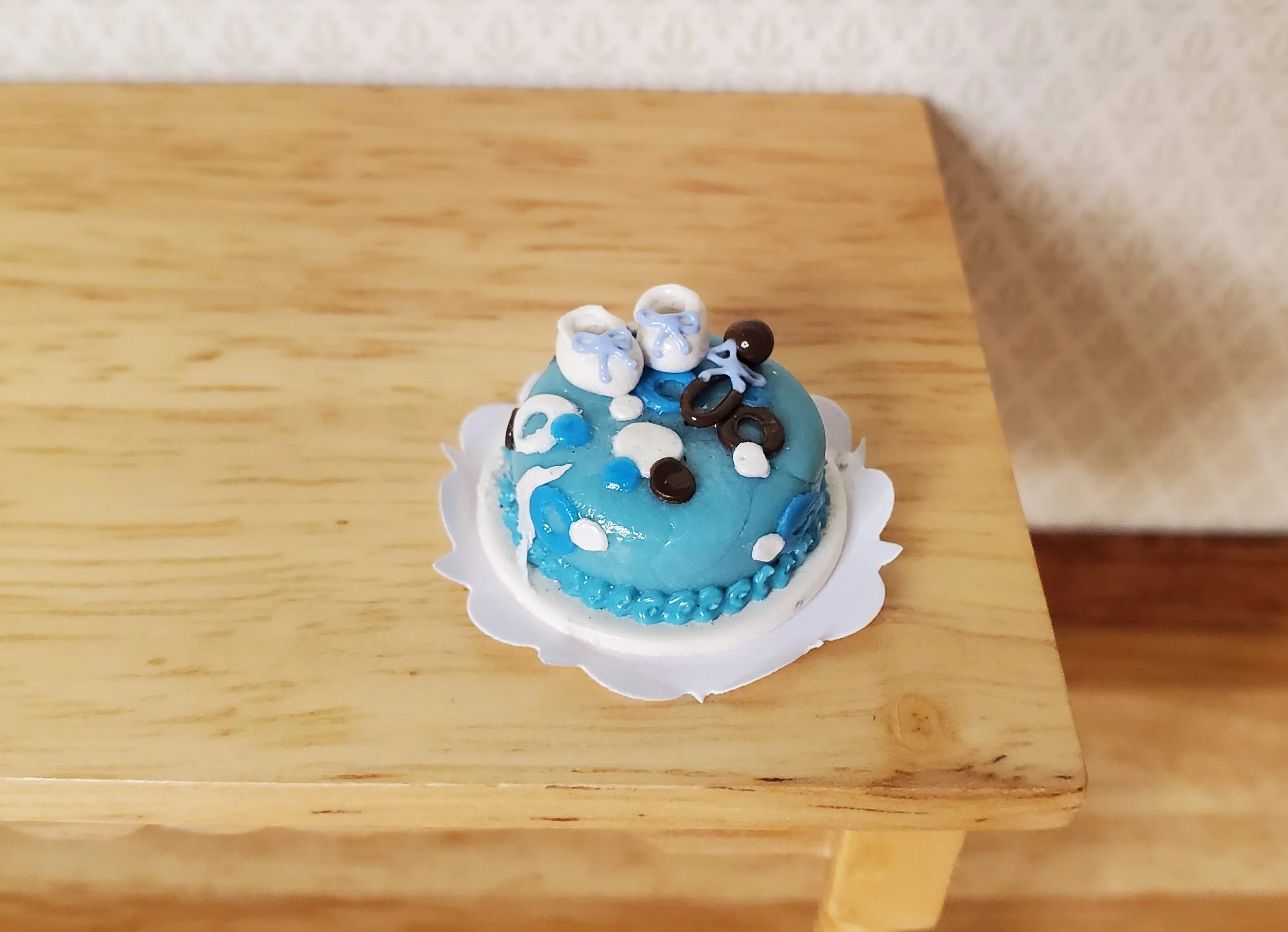 Dollhouse Baby Boy Welcome Cake 1:12 Scale Miniature Dessert Food