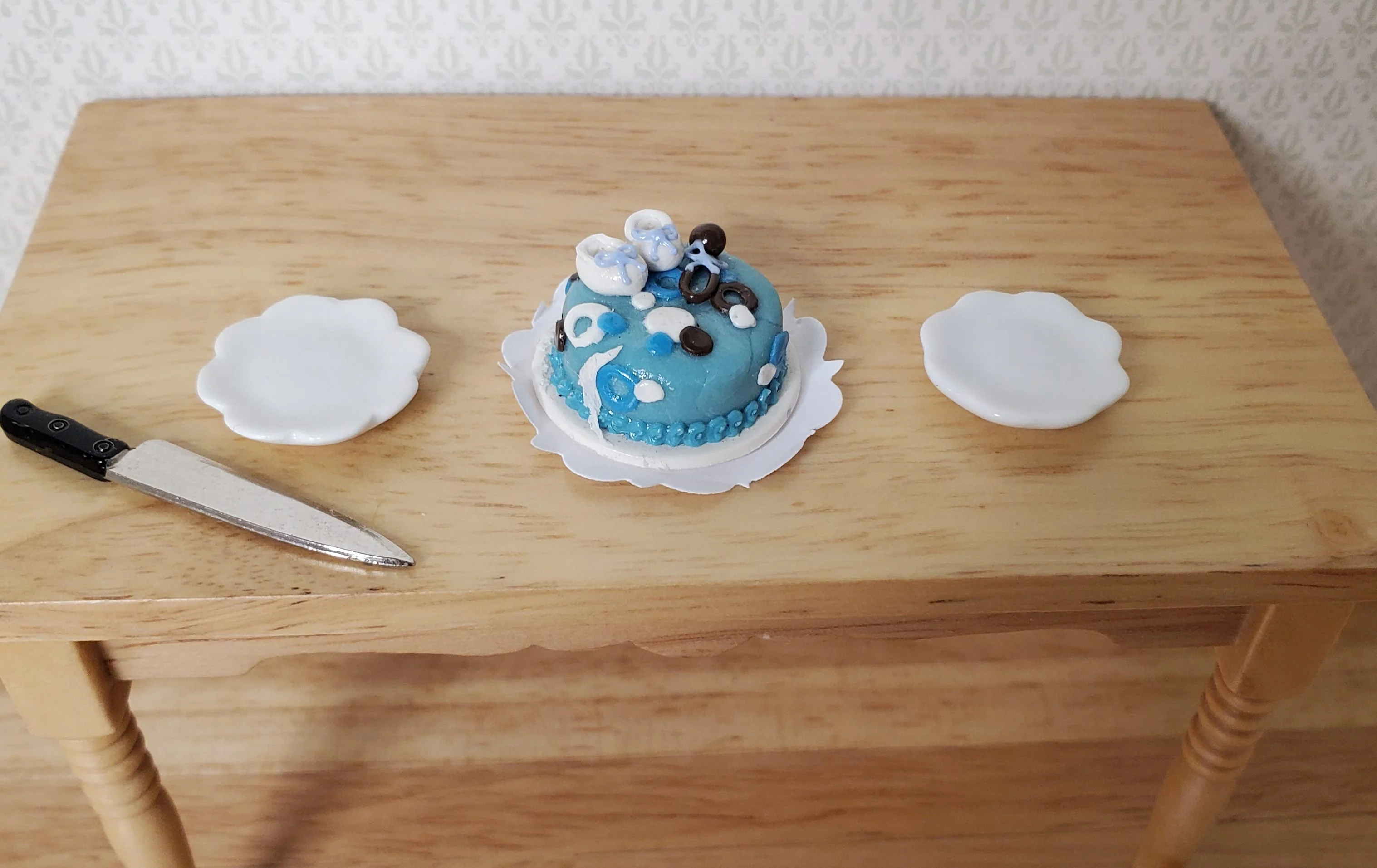 Dollhouse Baby Boy Welcome Cake 1:12 Scale Miniature Dessert Food - Image 2