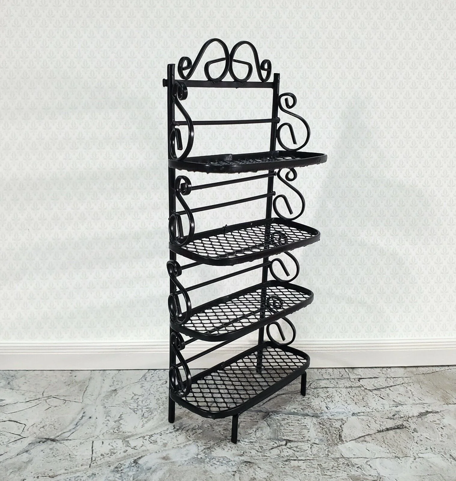 Dollhouse Baker's Rack with 4 Shelves Black Metal 1:12 Scale Miniature Kitchen - Image 2