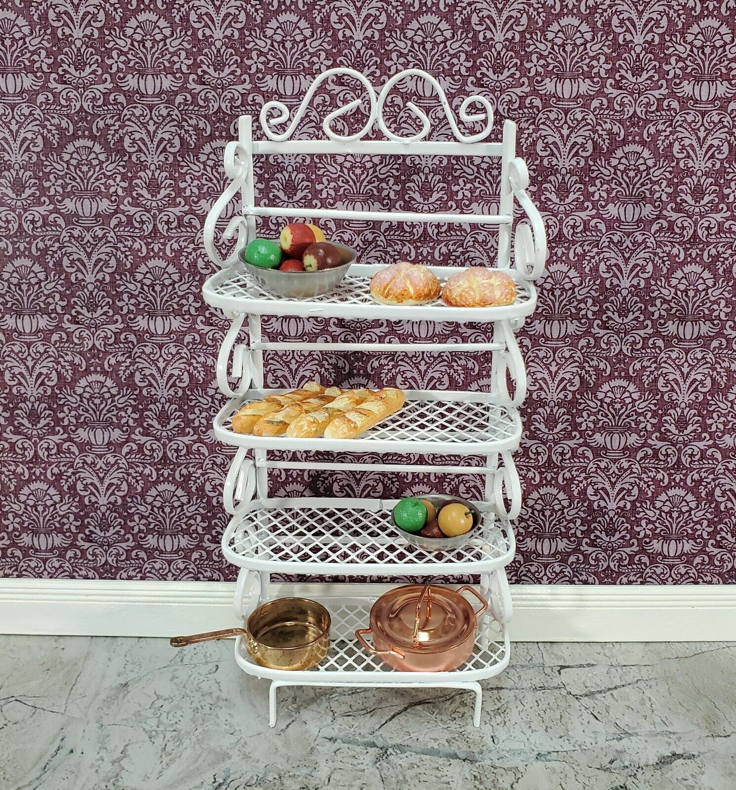 Dollhouse Baker's Rack with 4 Shelves White Metal 1:12 Scale Miniature Kitchen - Image 4