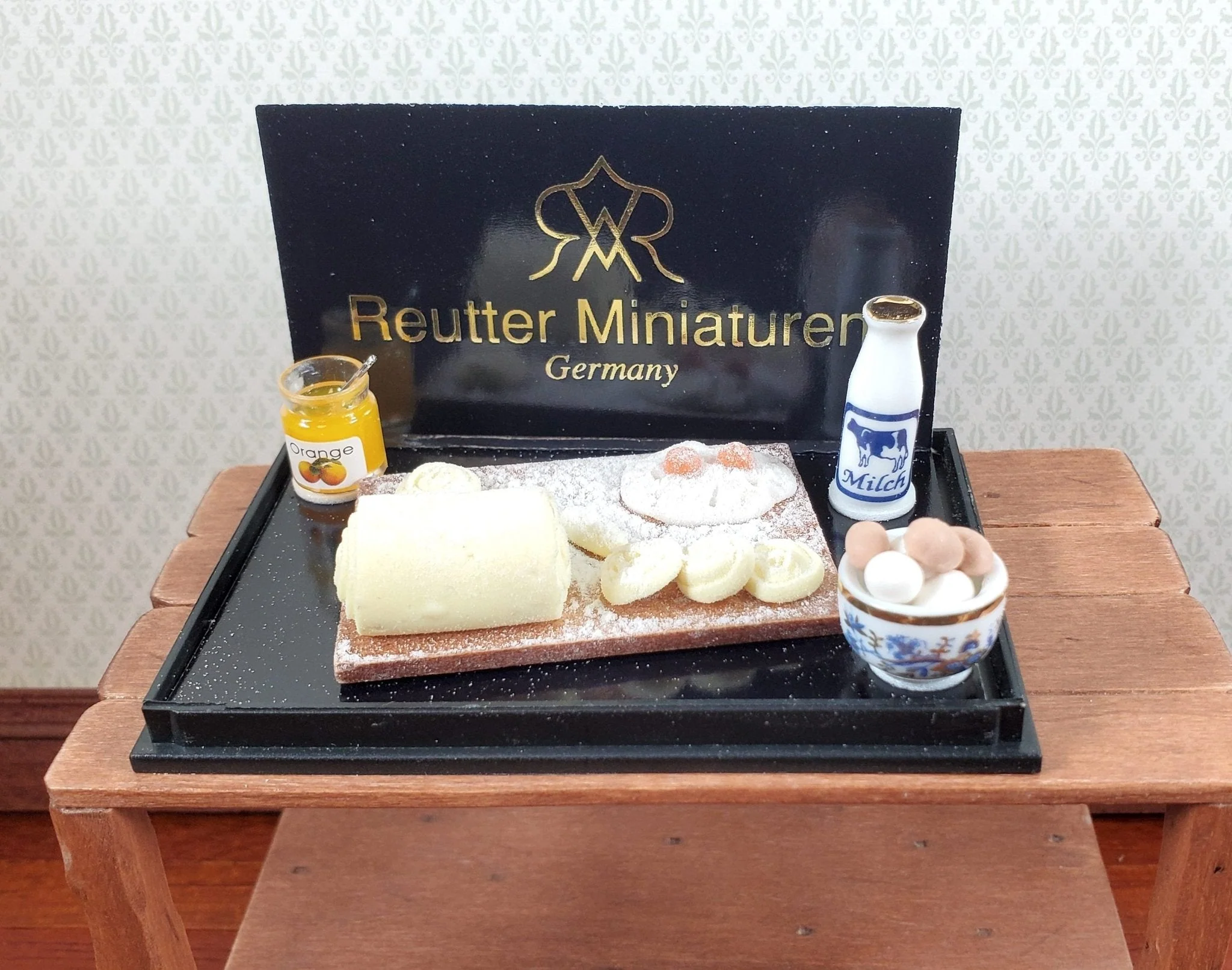 Dollhouse Baking Board Reutter Miniatures 1:12 Scale Biscuits Eggs Jam Milk - Image 2