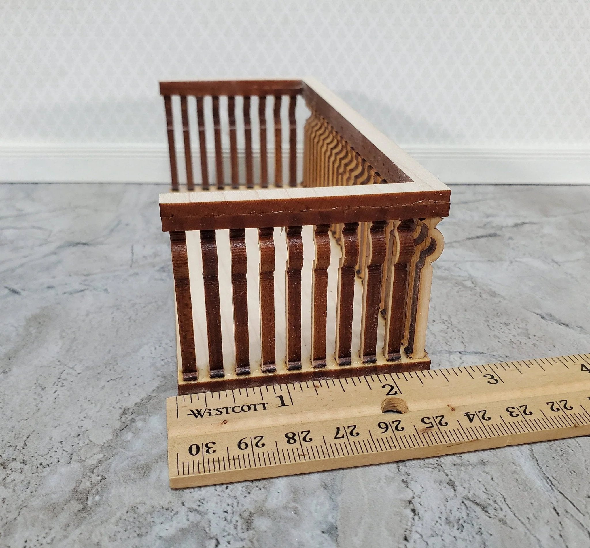 Dollhouse Balcony Square Double Unpainted Wood 1:12 Scale Miniature 5 1/2" Long - Image 6