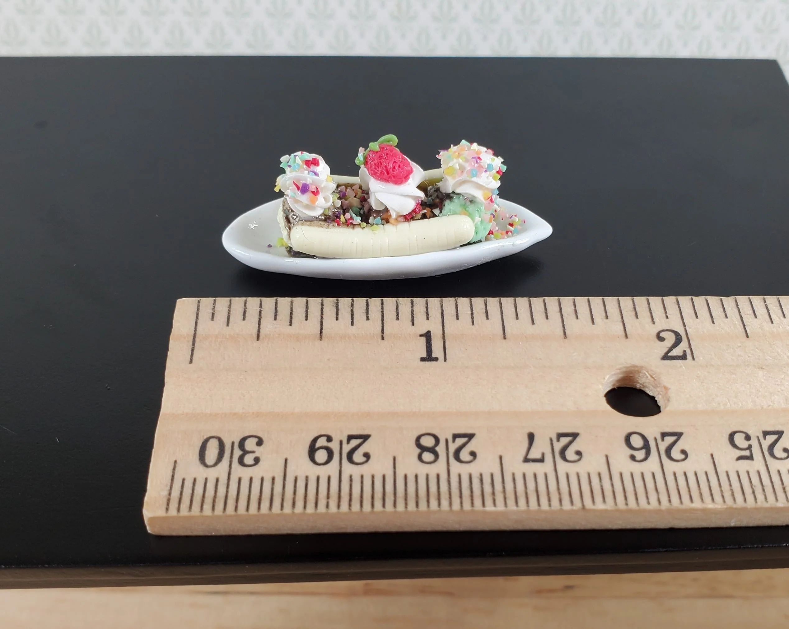 Dollhouse Banana Split Ice Cream Sundae 3 Scoops LARGE Miniature - Image 3