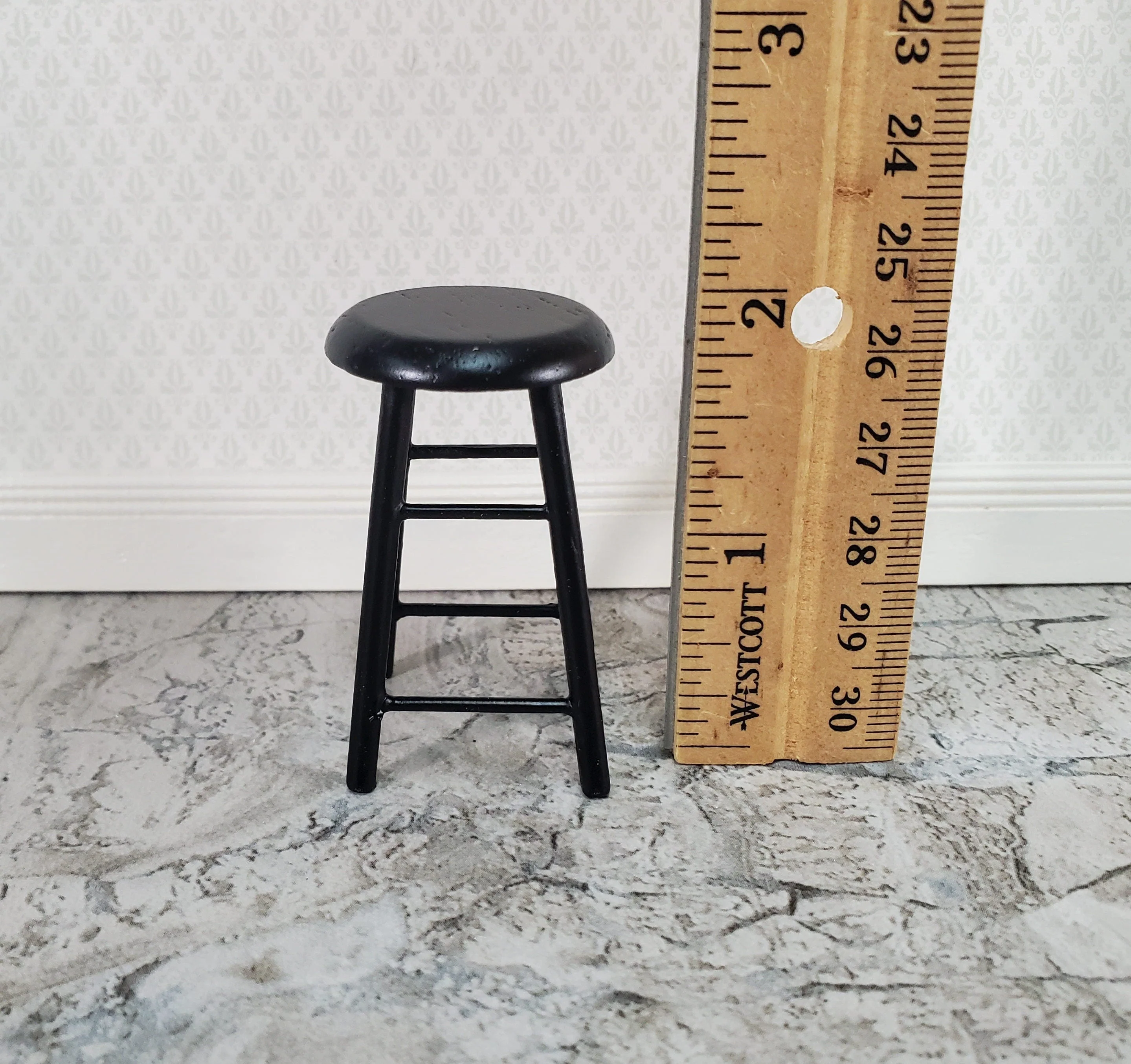 Dollhouse Bar Stool Wood Black Finish 1:12 Scale Miniature Furniture Slim Profile - Image 3