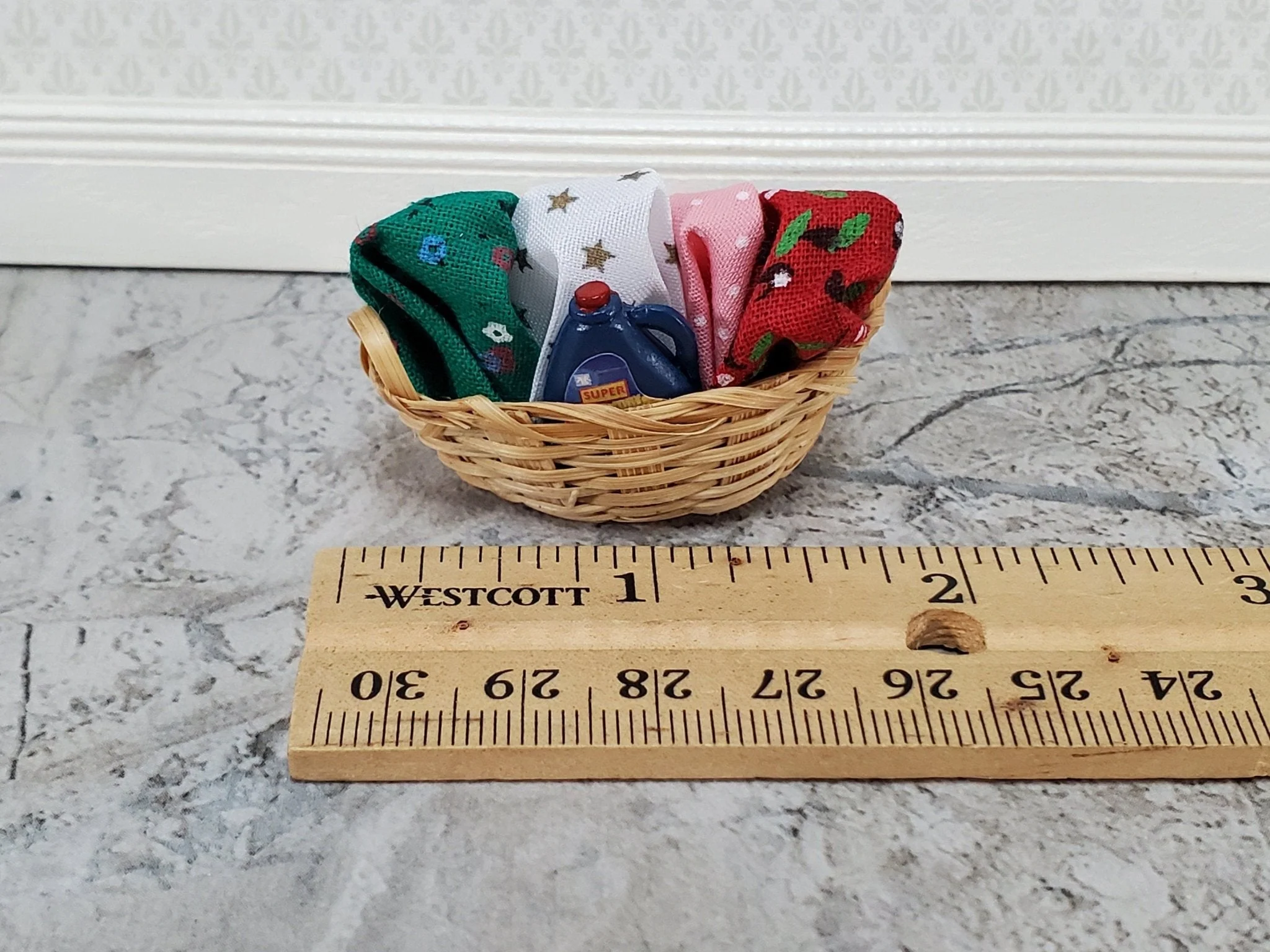 Dollhouse Basket of Laundry with Detergent and Fabric 1:12 Scale Miniature Laundry Room Decor - Image 3