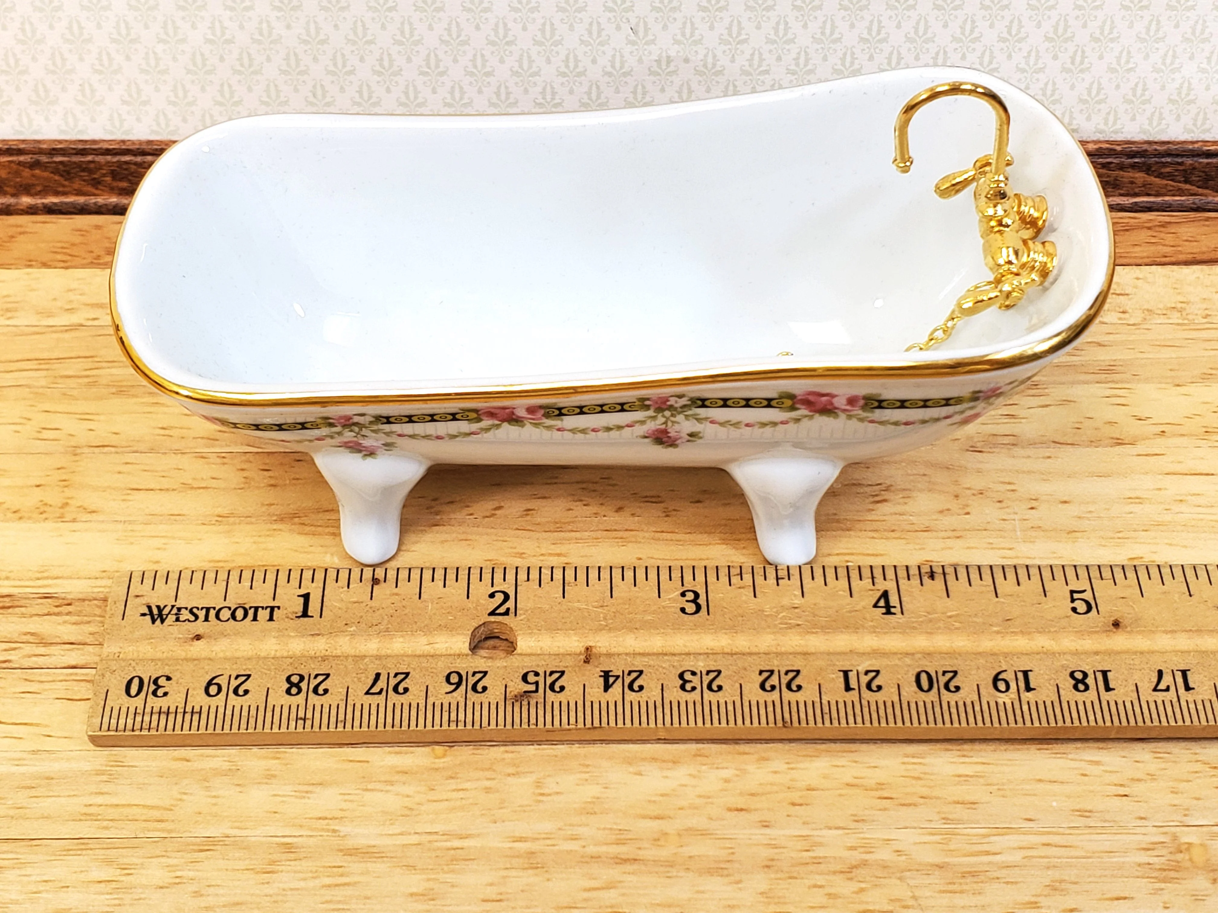 Dollhouse Bath Bathtub Victorian Rose Pattern by Reutter Porcelain 1:12 Scale - Image 4
