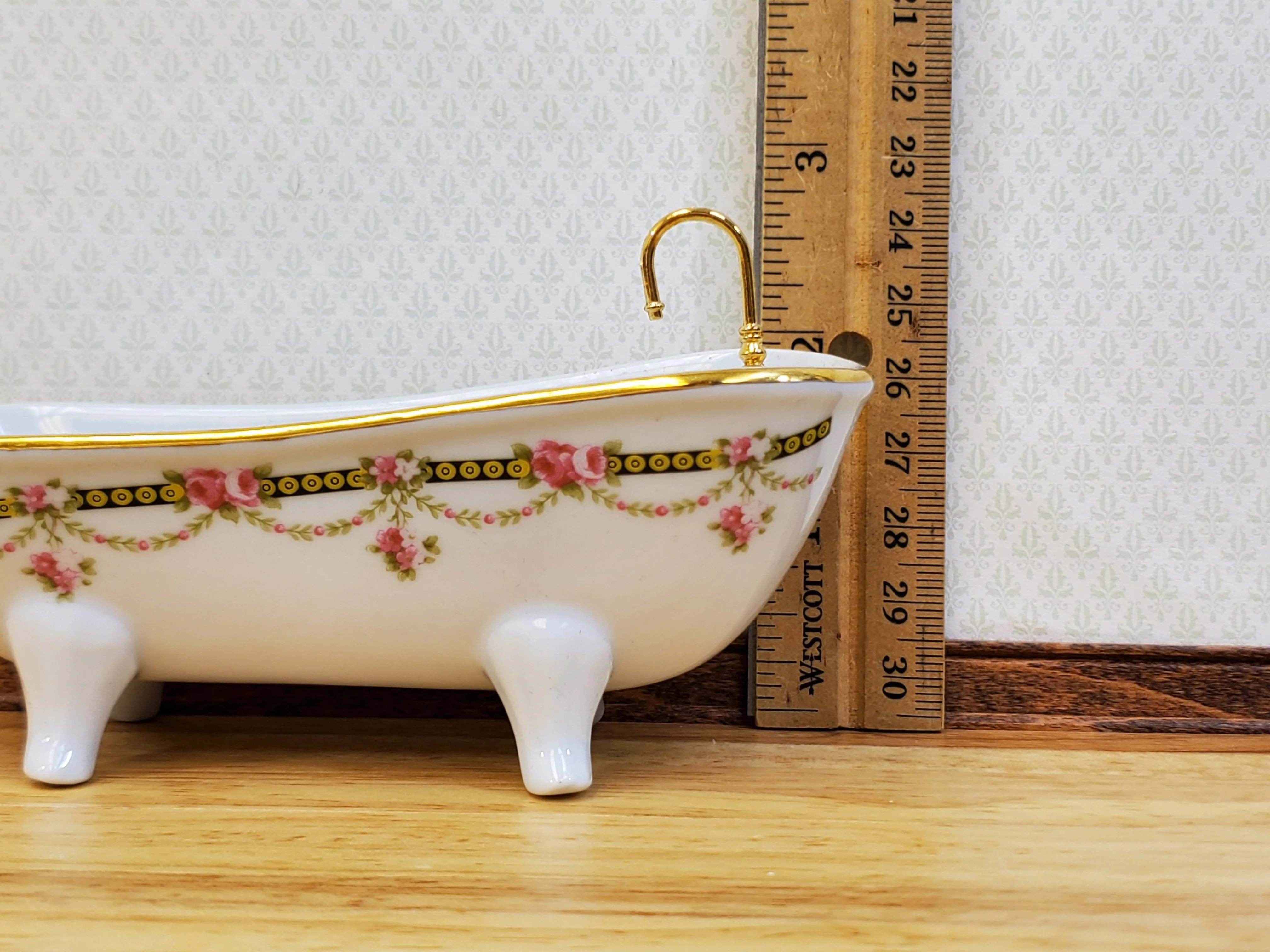 Dollhouse Bath Bathtub Victorian Rose Pattern by Reutter Porcelain 1:12 Scale - Image 5
