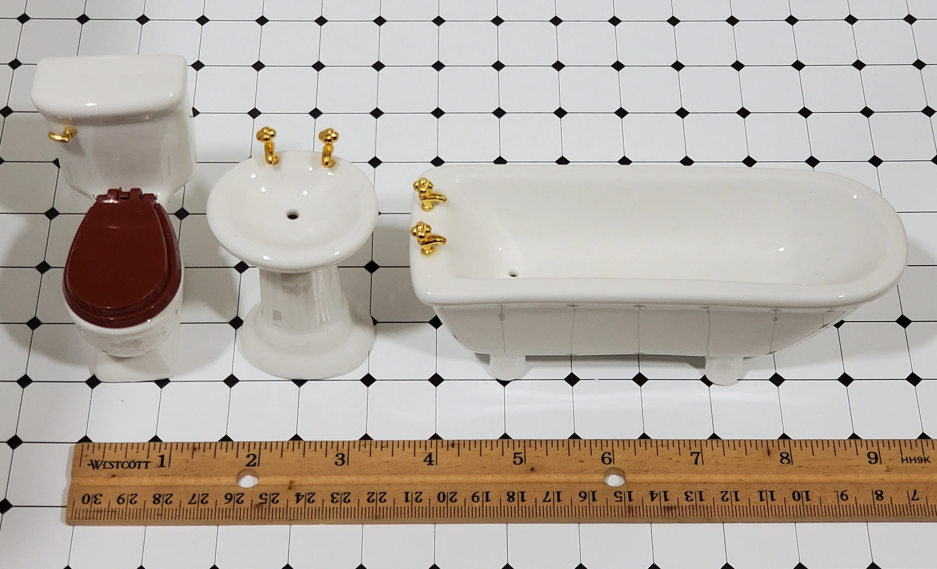 Dollhouse Bathroom Set Tub Toilet Sink All White Ceramic 3 Pieces 1:12 Scale Miniatures - Image 4
