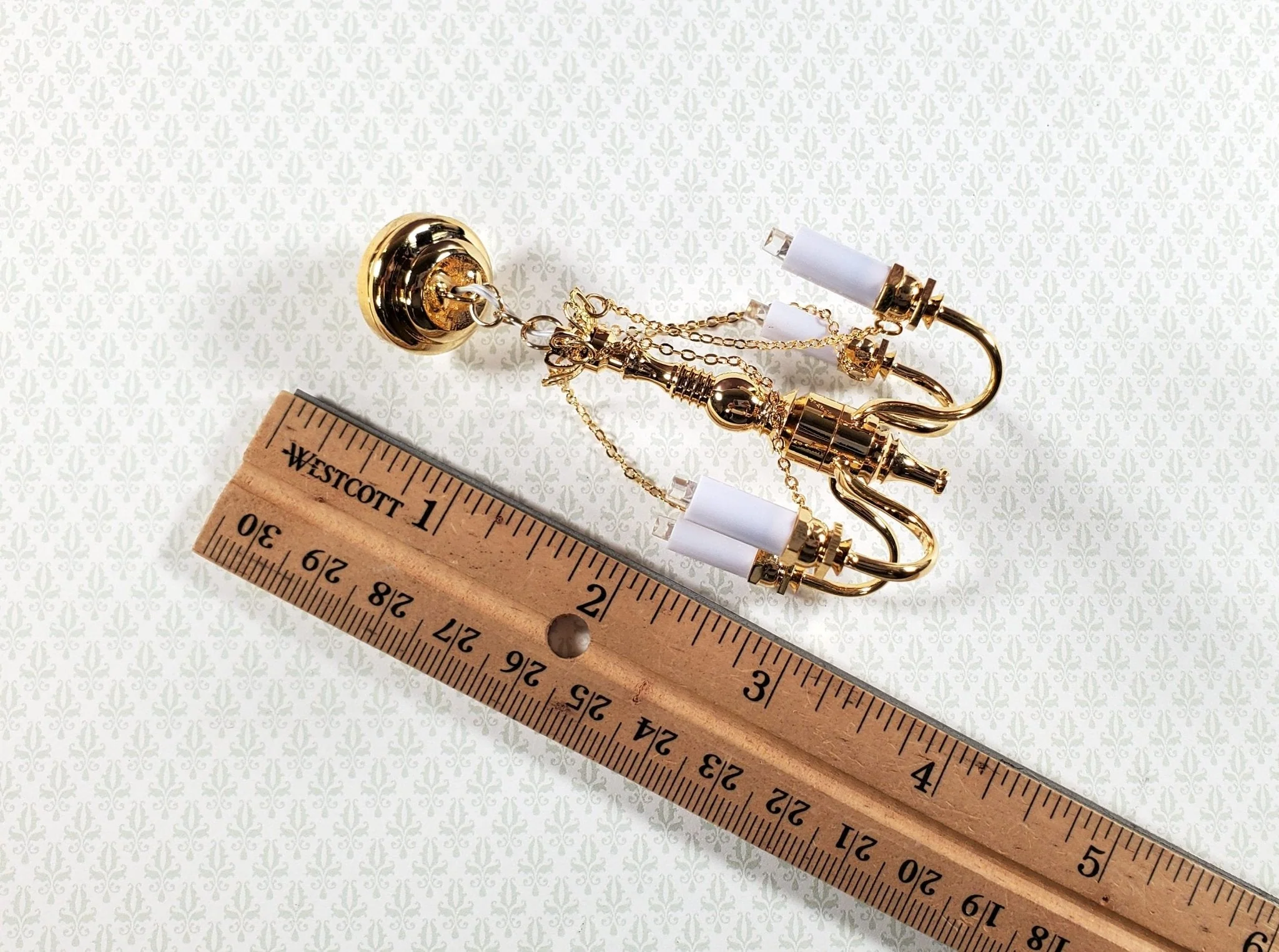 Dollhouse Battery Light 4 Arm Chandelier with Chains 1:12 Scale Miniature - Image 5